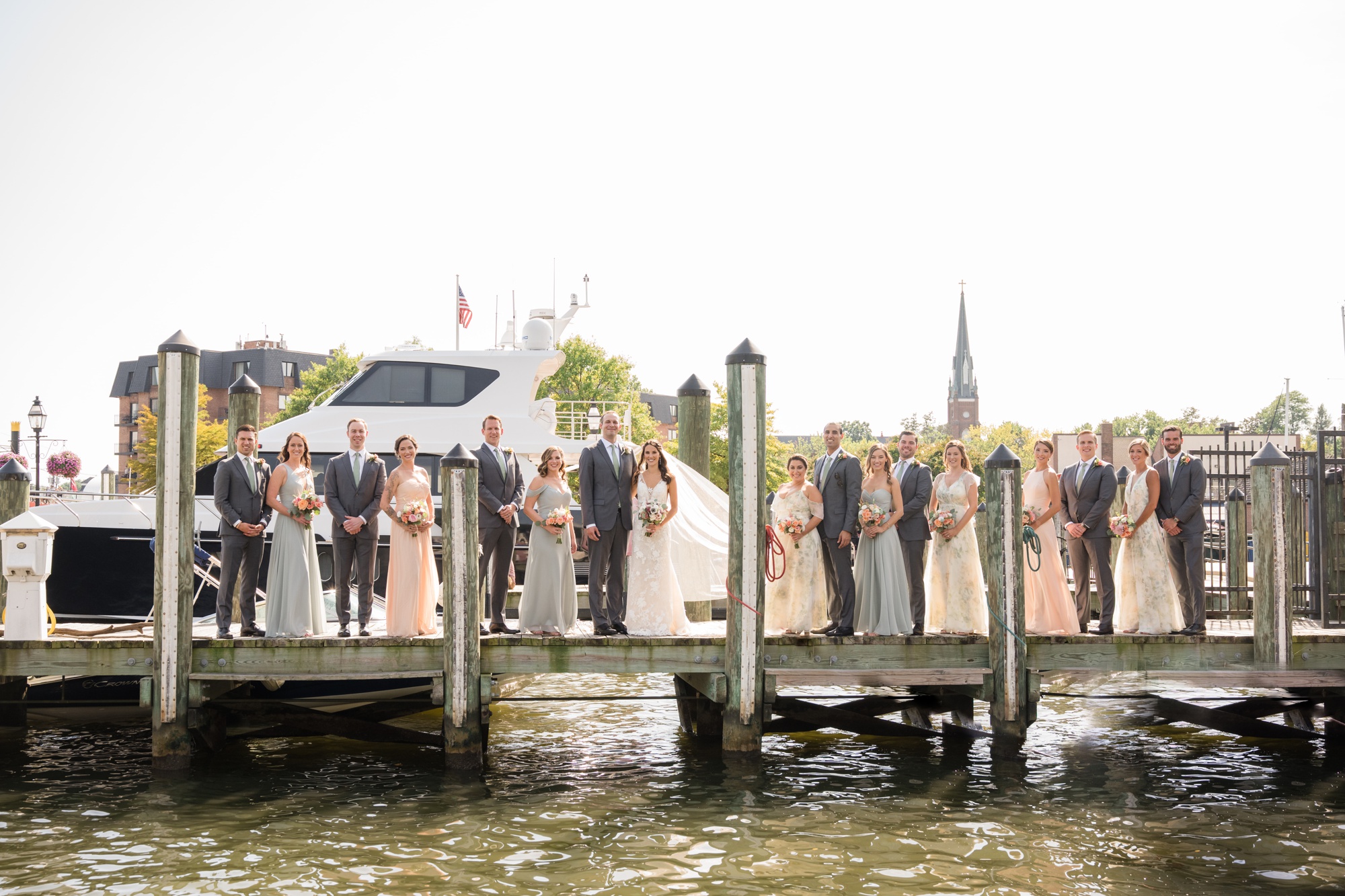 Downtown City Dock Annapolis wedding party photos