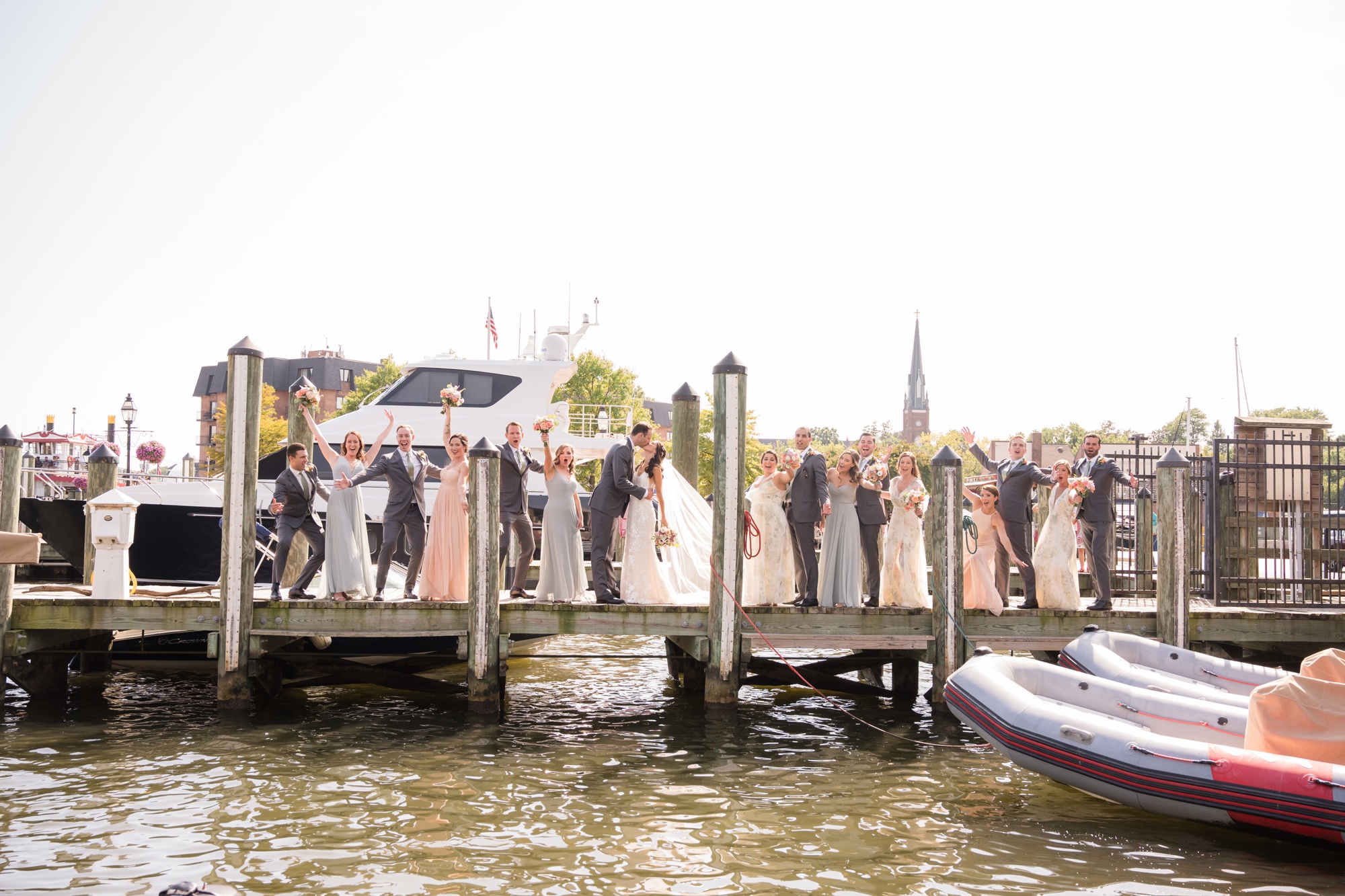 Downtown City Dock Annapolis wedding party photos