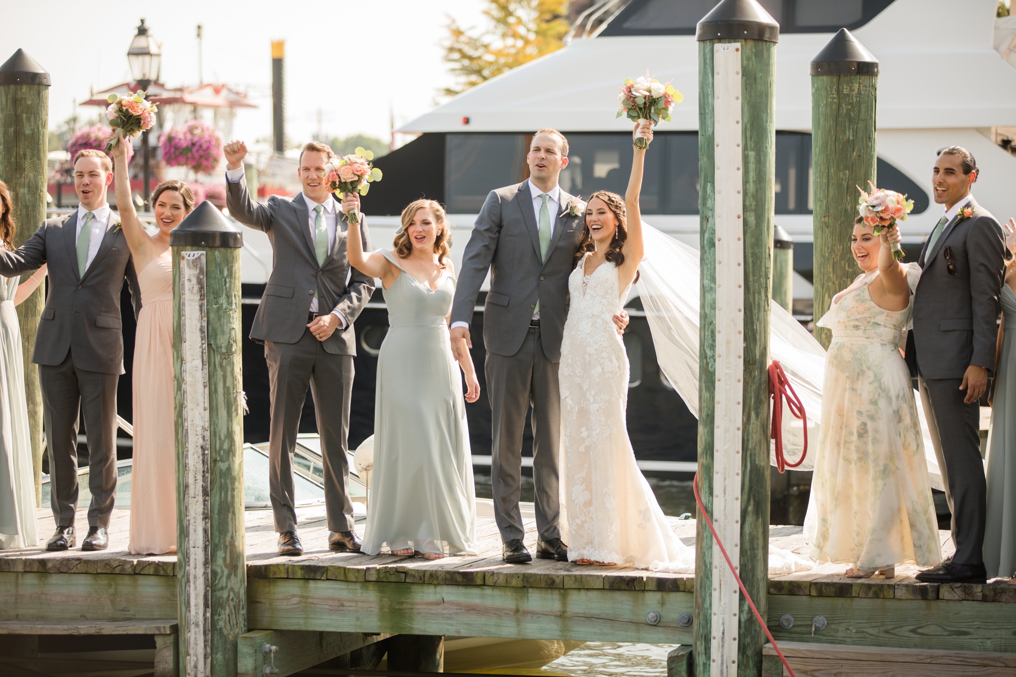 Downtown City Dock Annapolis wedding party photos