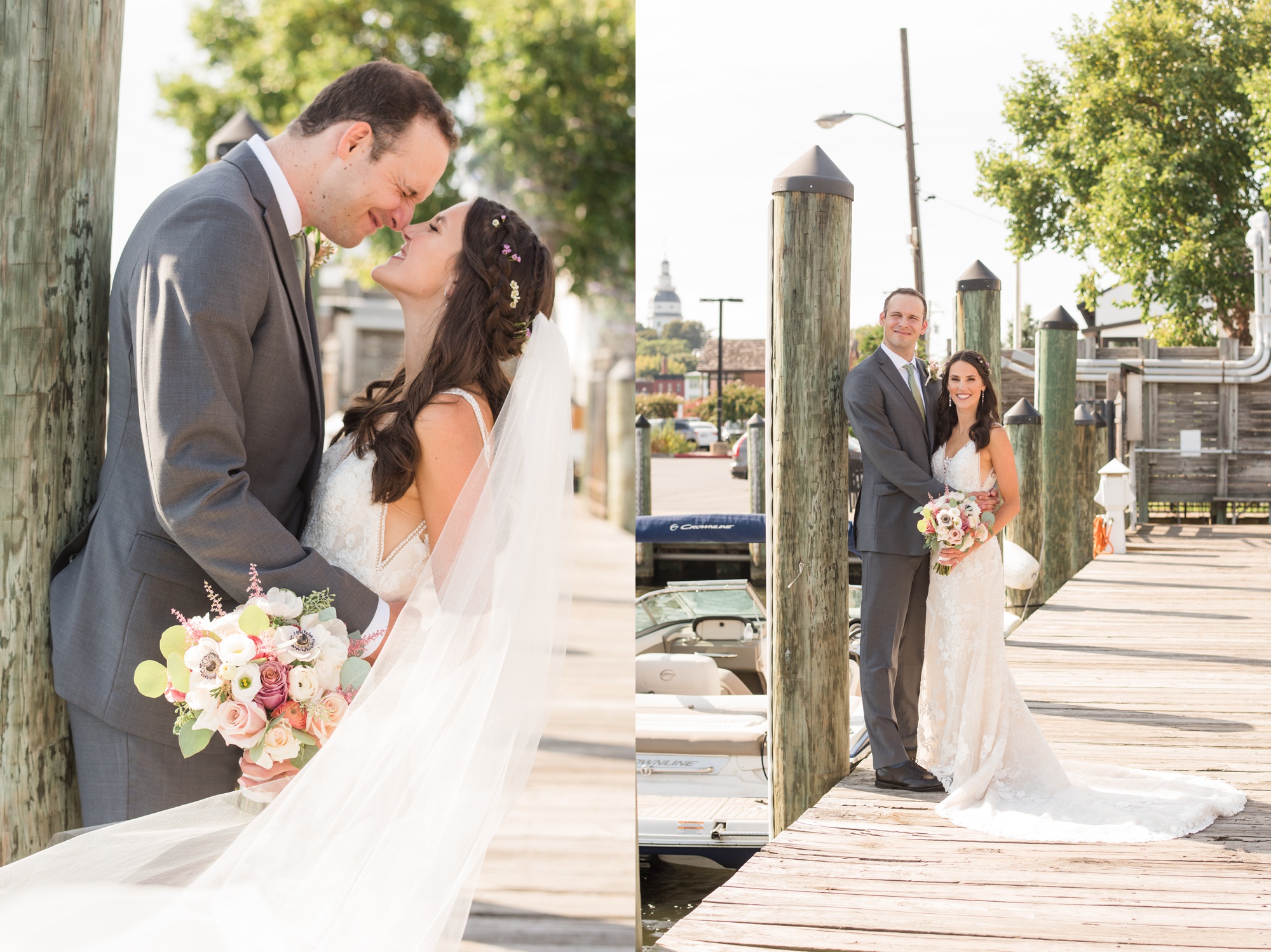 Downtown City Dock Annapolis wedding couple photos