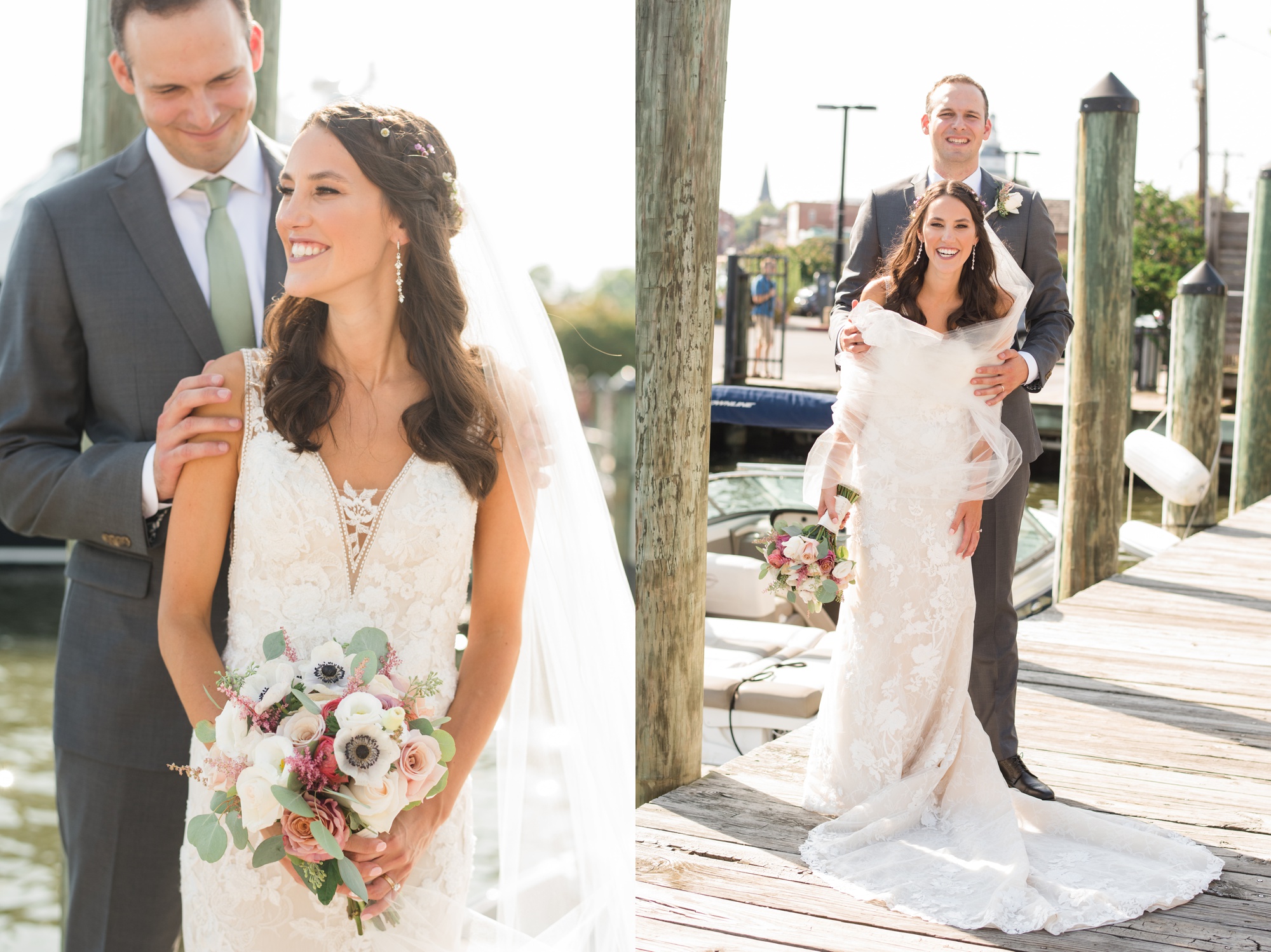 Downtown City Dock Annapolis wedding couple photos