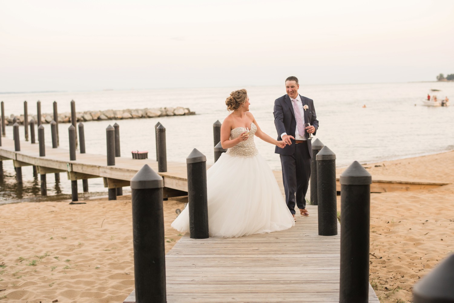 Annapolis beach wedding photos on a pier