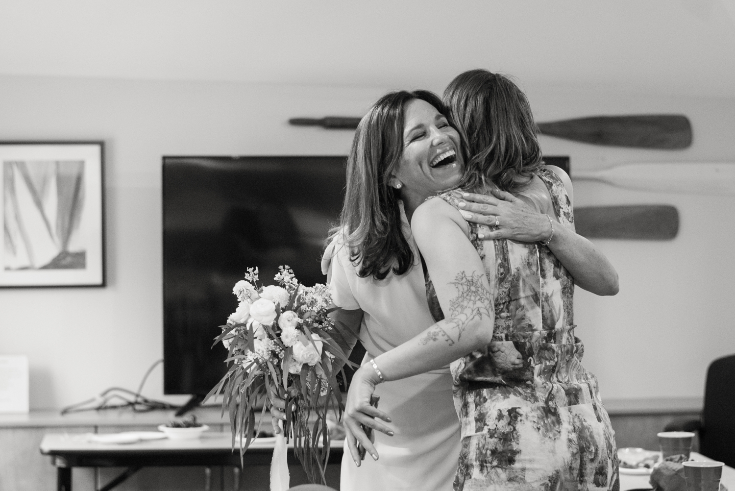 Chesapeake Bay micro wedding bride black and white