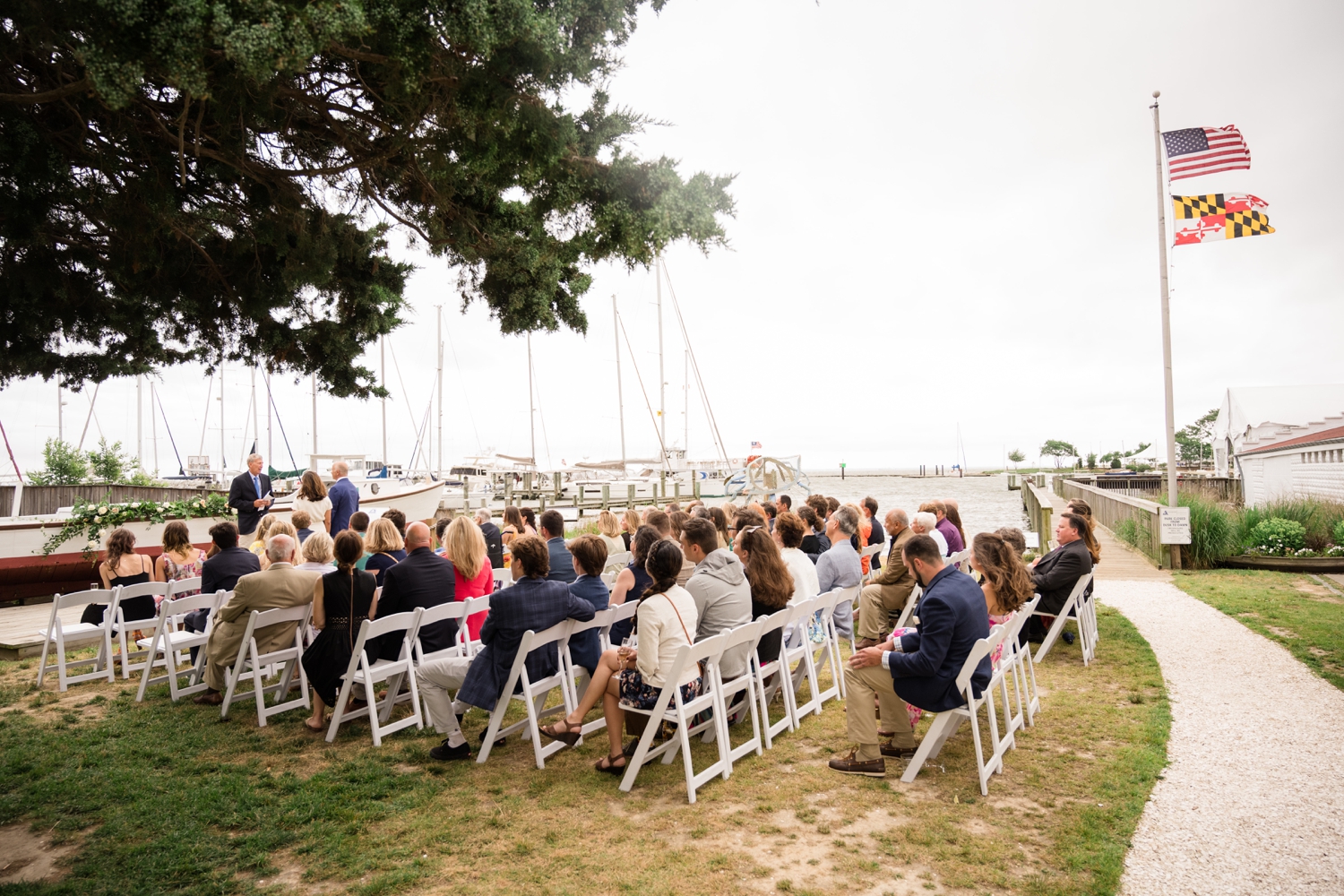 Chesapeake Bay micro wedding outdoor ceremony on the Severn River