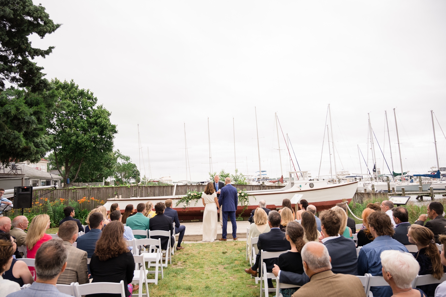 Chesapeake Bay micro wedding outdoor ceremony on the Severn River