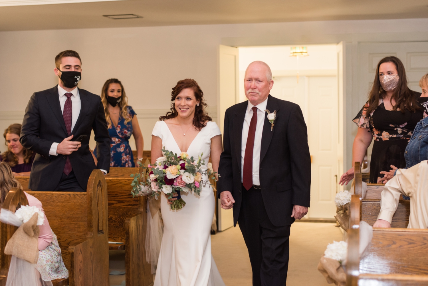 micro wedding Covid church ceremony with masks