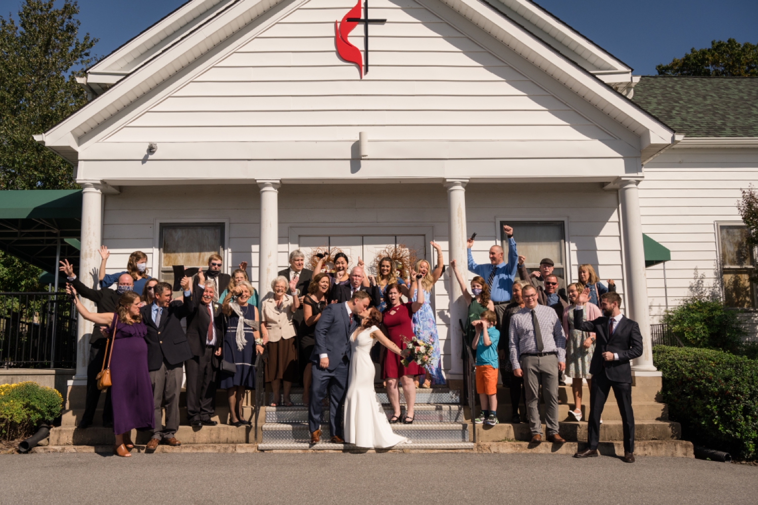 micro wedding Covid church ceremony with masks