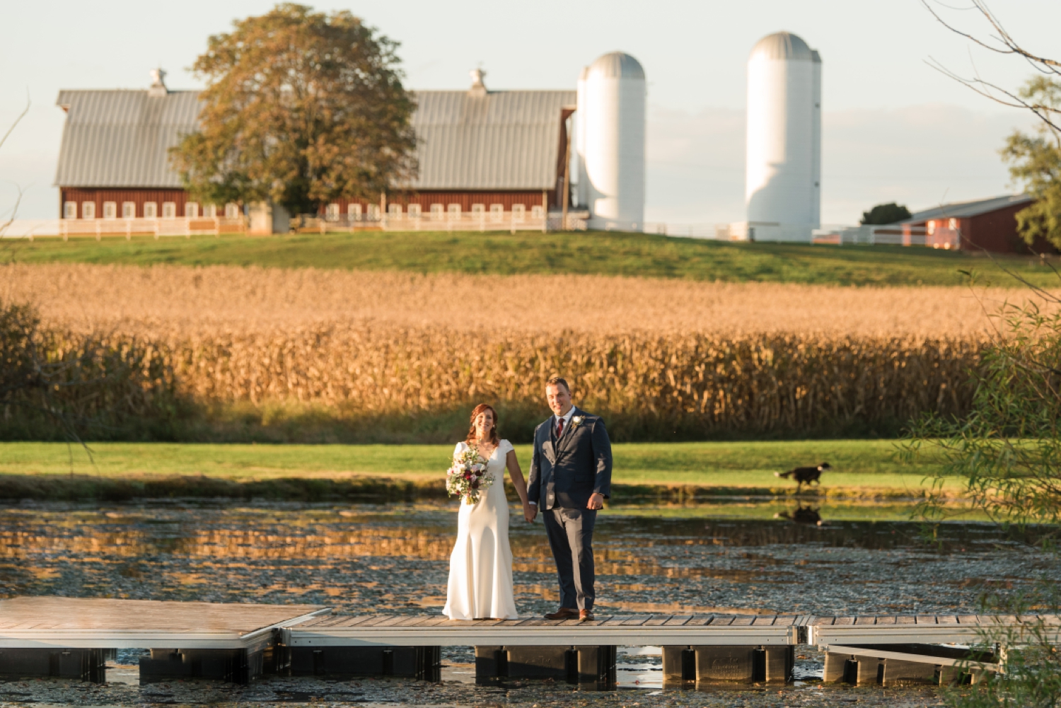 Tusculum Farm pond wedding photos with Zeus the Dog