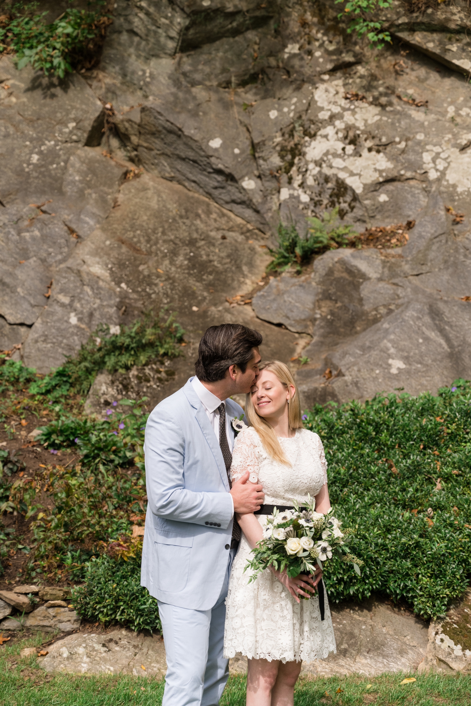 Micro wedding grooms light blue seersucker suit