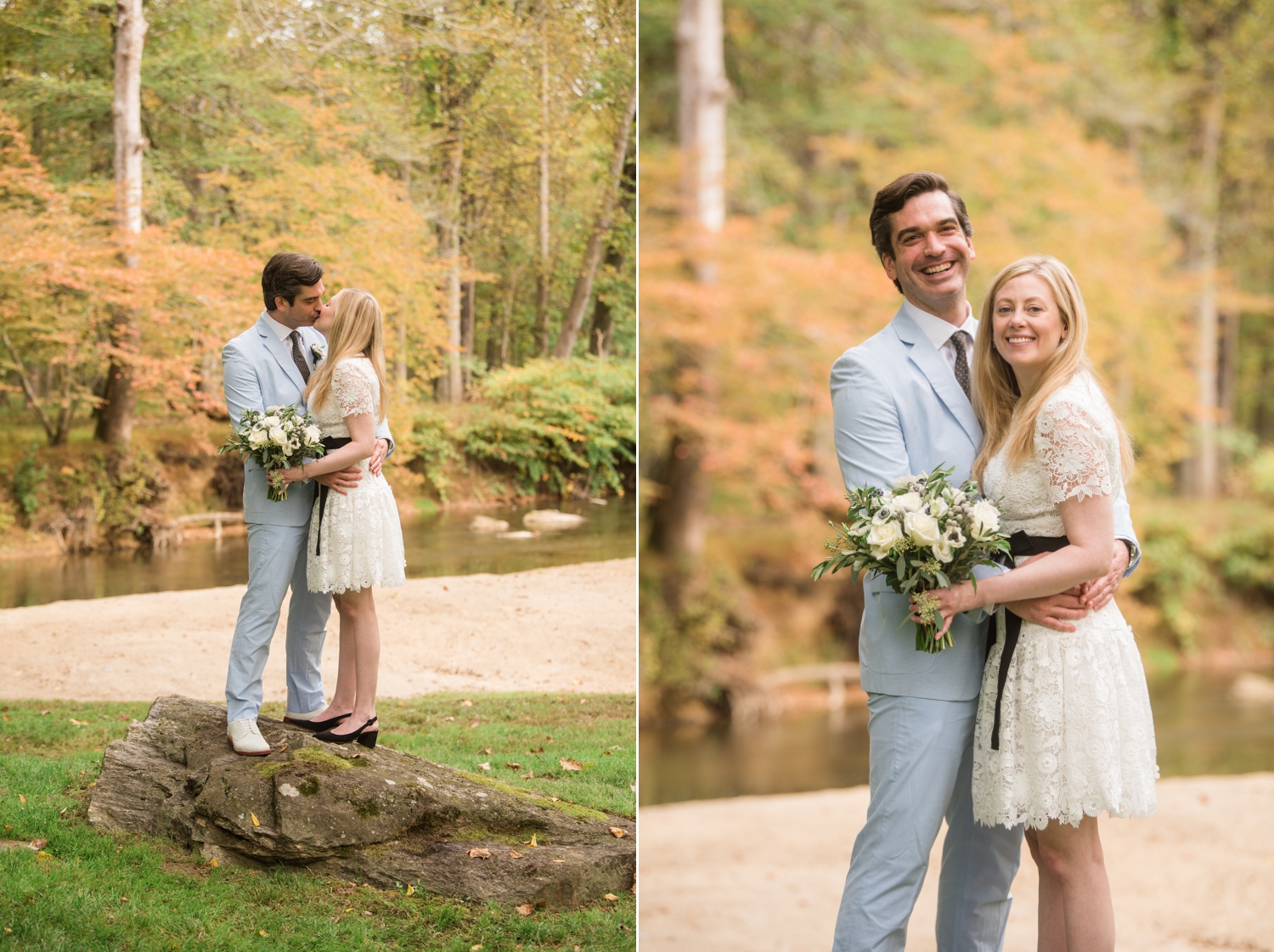 Micro wedding grooms light blue seersucker suit