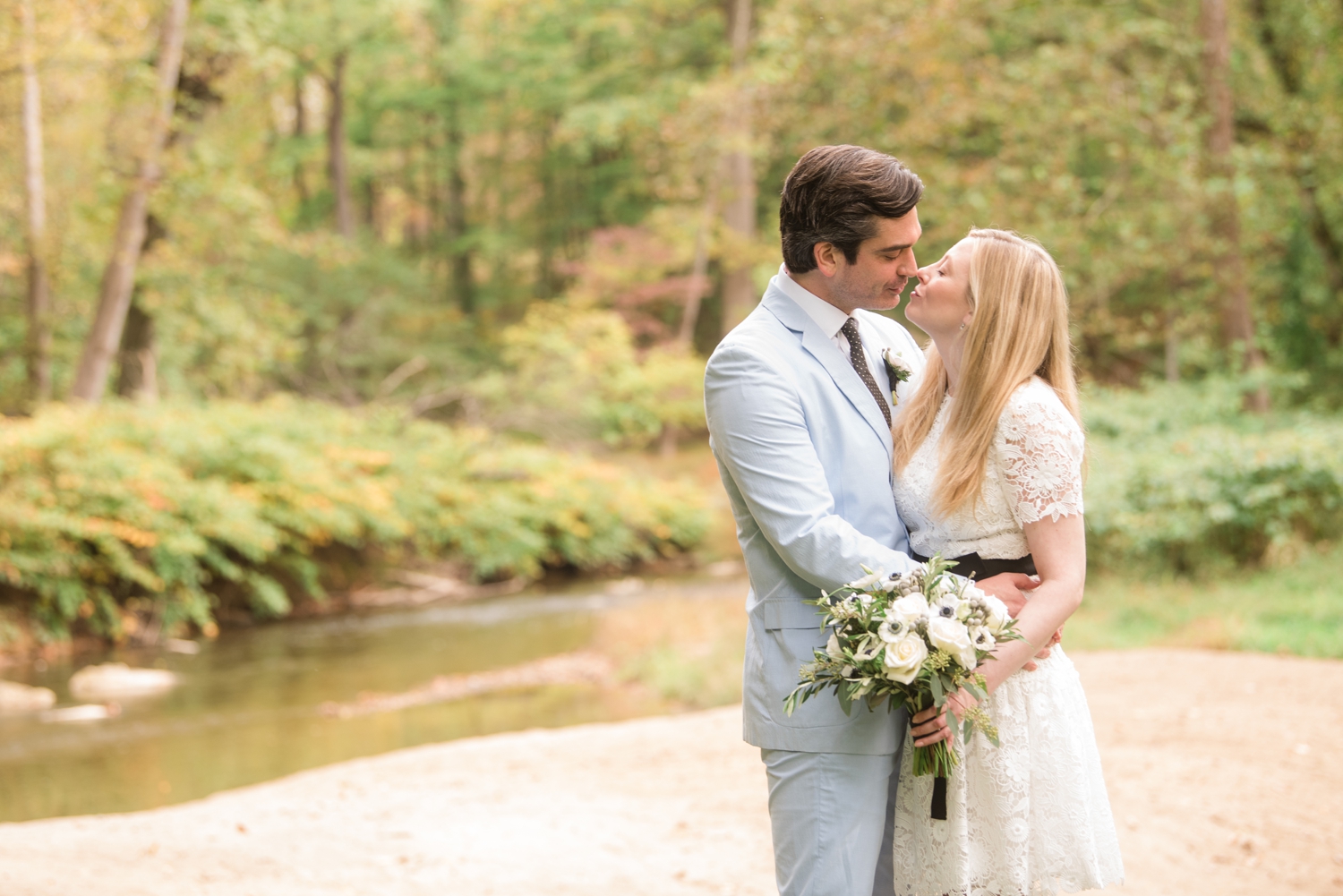 Micro wedding grooms light blue seersucker suit