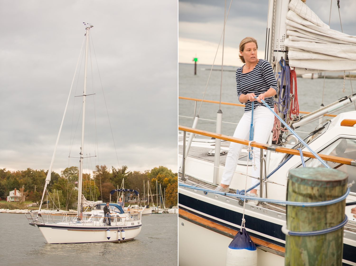 couple sailing into her elopement on the docks