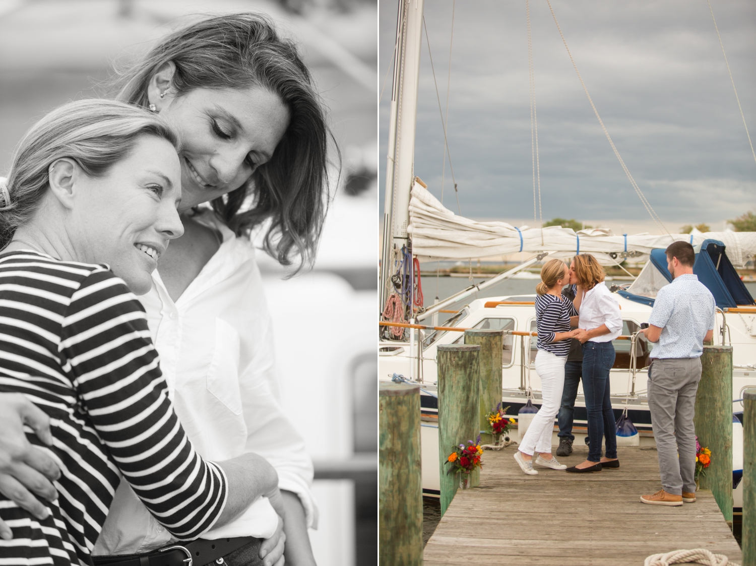 two brides seal the union elopement ceremony on their sailboat