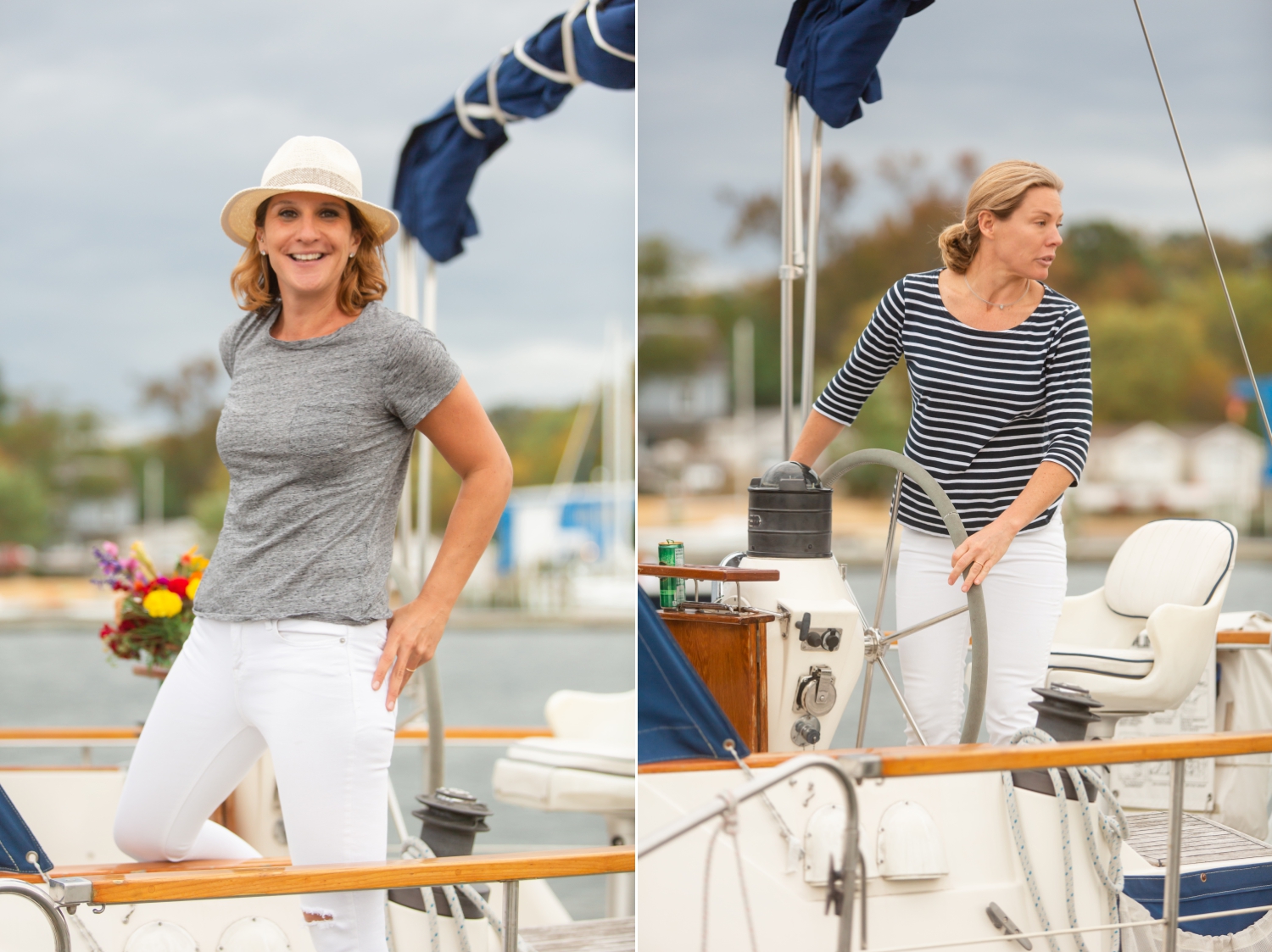 two brides in love elopement ceremony on their sailboat