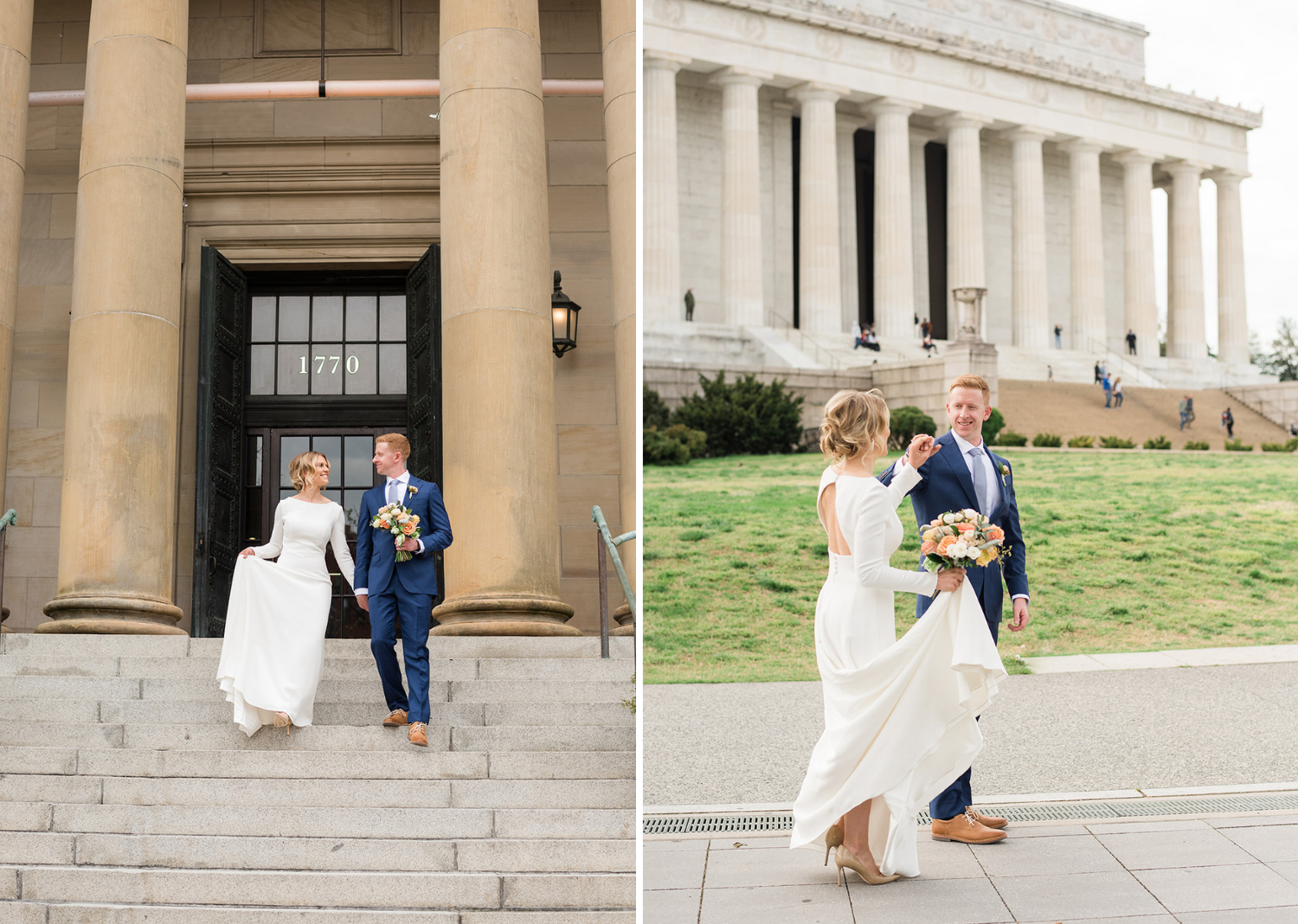 bride and groom going on a walk in washington d.c before their wedding ceremony