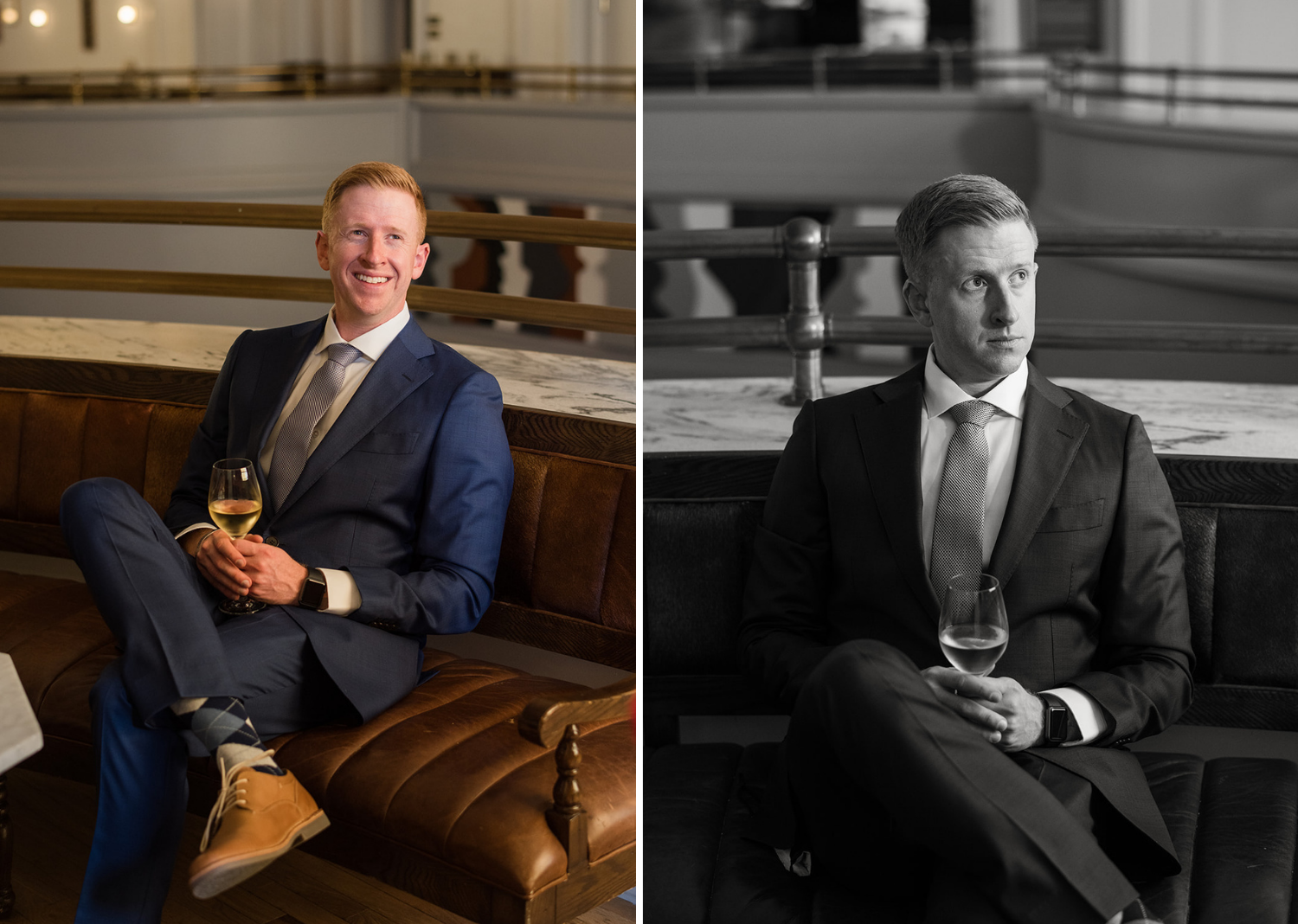 groom sitting down enjoying a drink