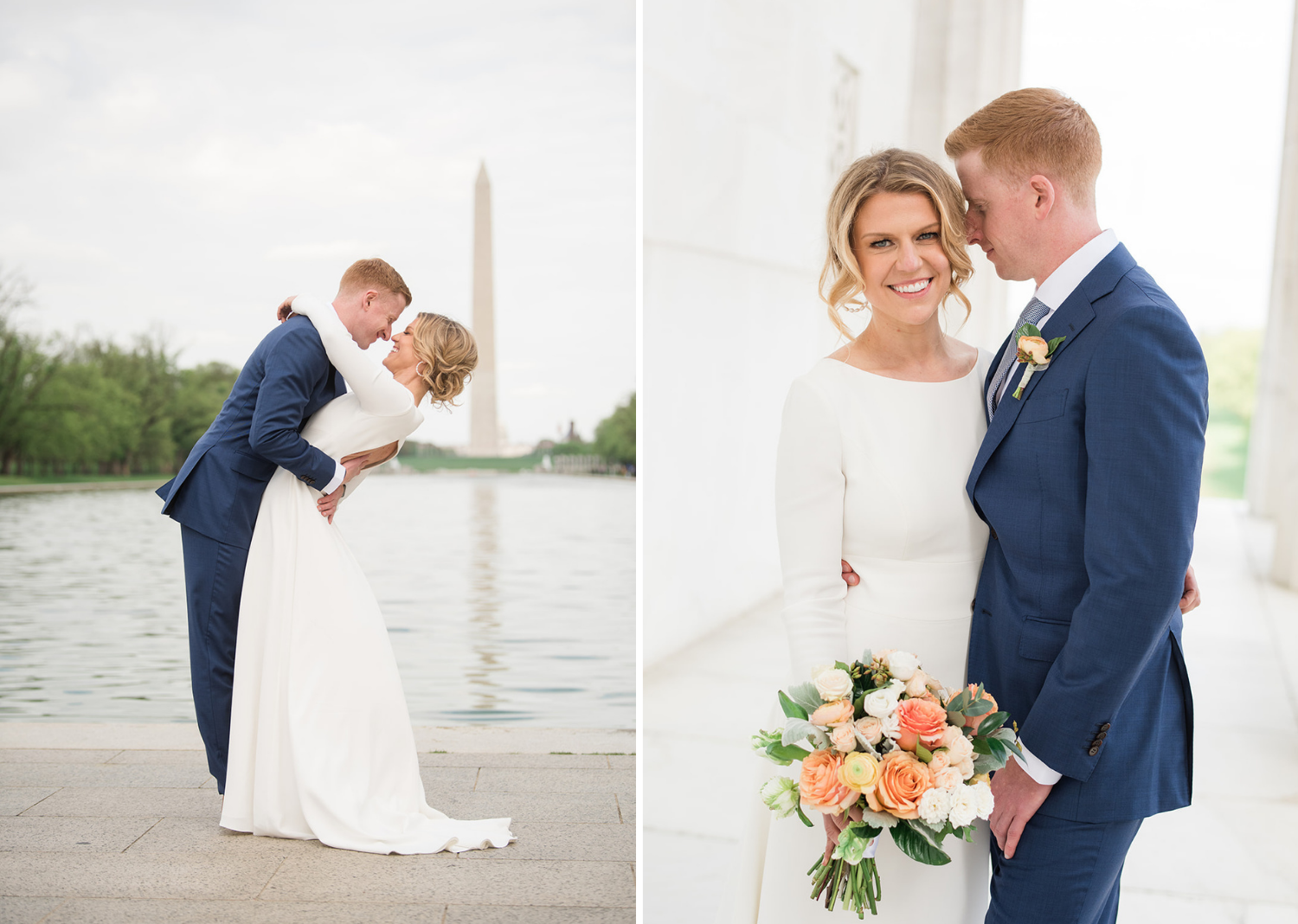 bride and groom in front of the Washington monument