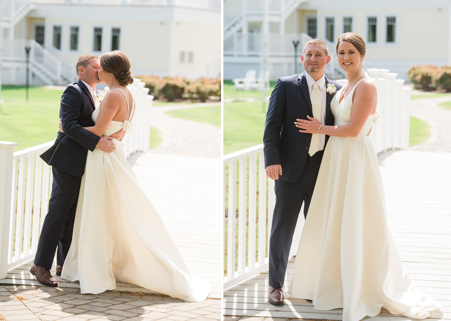 bride and groom share a kiss and a smile before their wedding