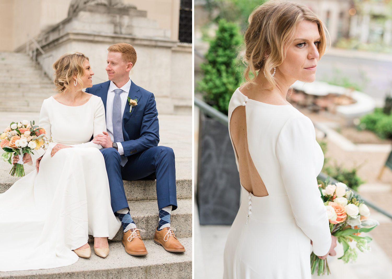 bride and groom take a stroll in the national mall in Washington D.C