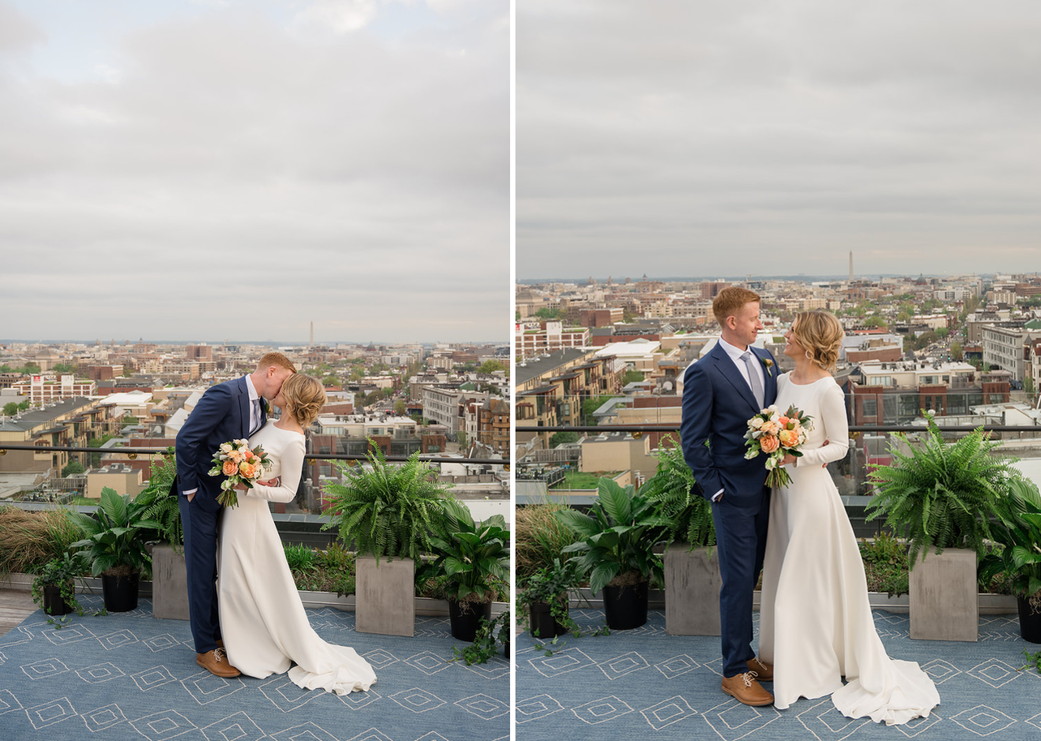 bride and groom on the rooftop of the Line Hotel in Washington D.C