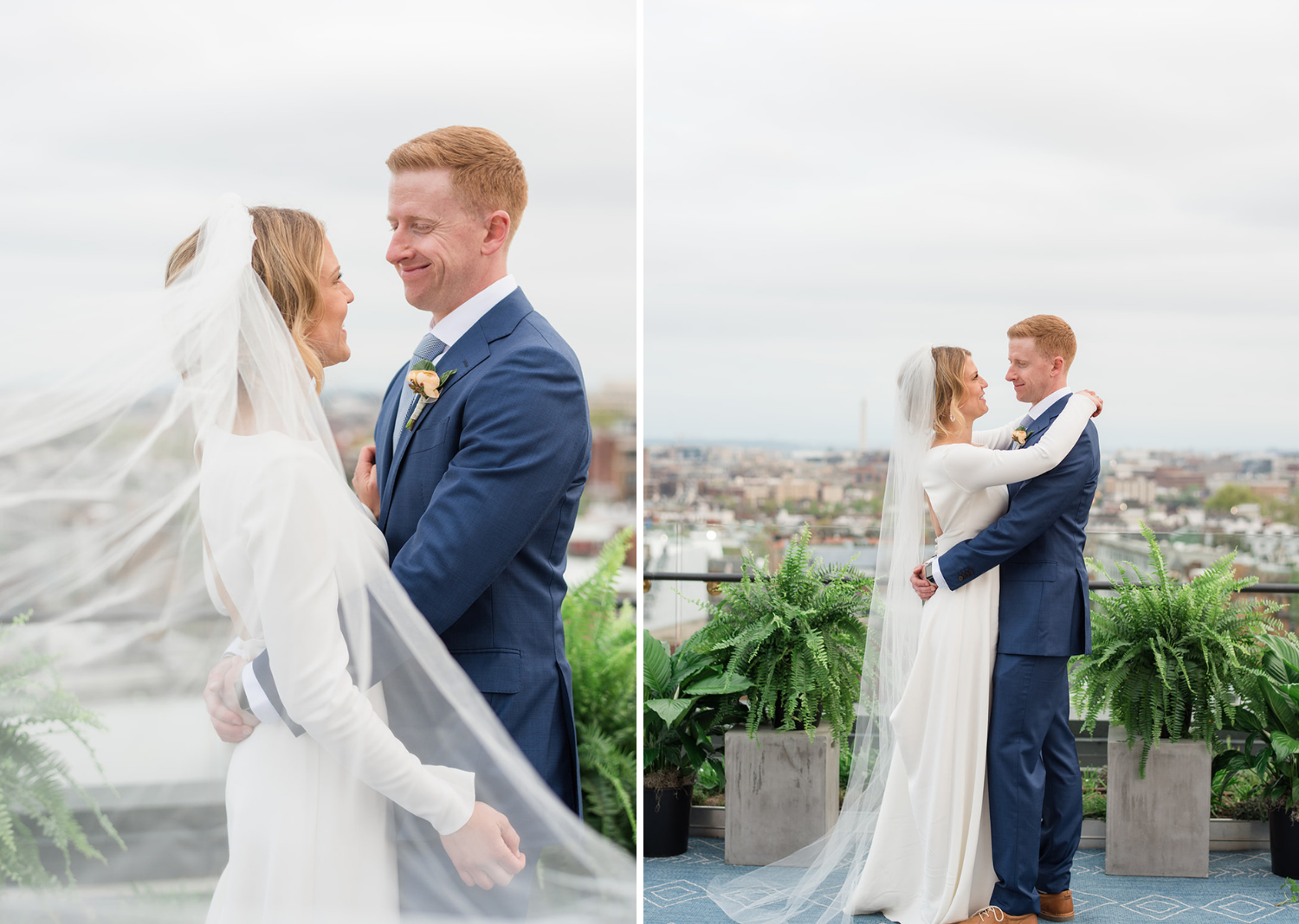 bride and groom on the rooftop of the Line Hotel in Washington D.C