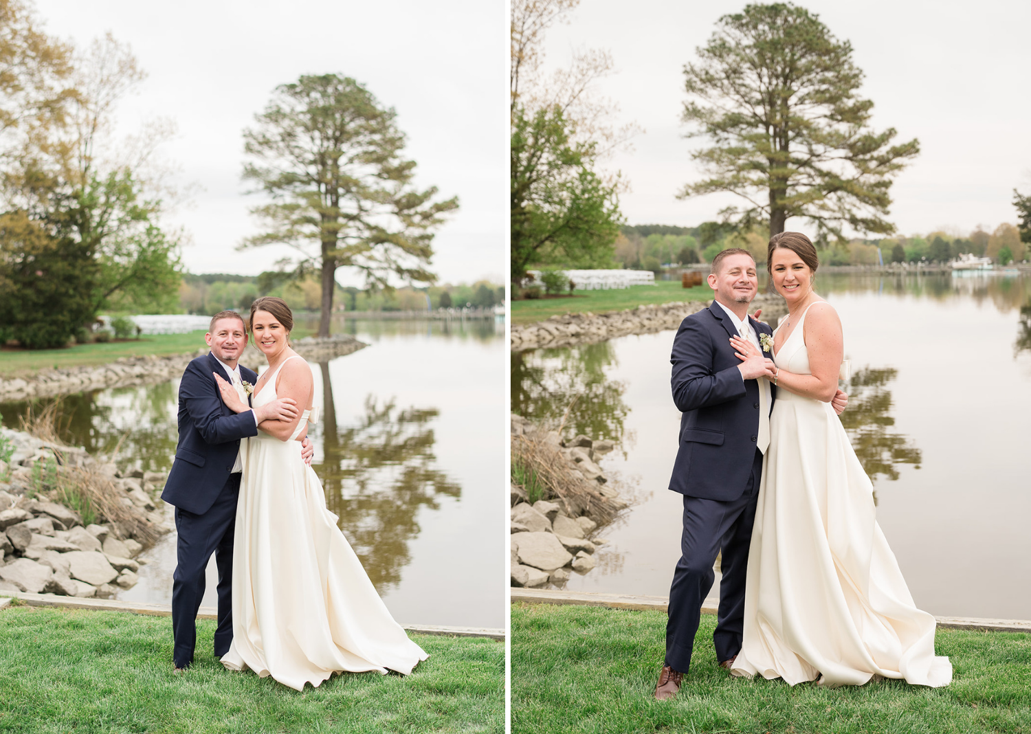 bride and groom smile after their wedding ceremony