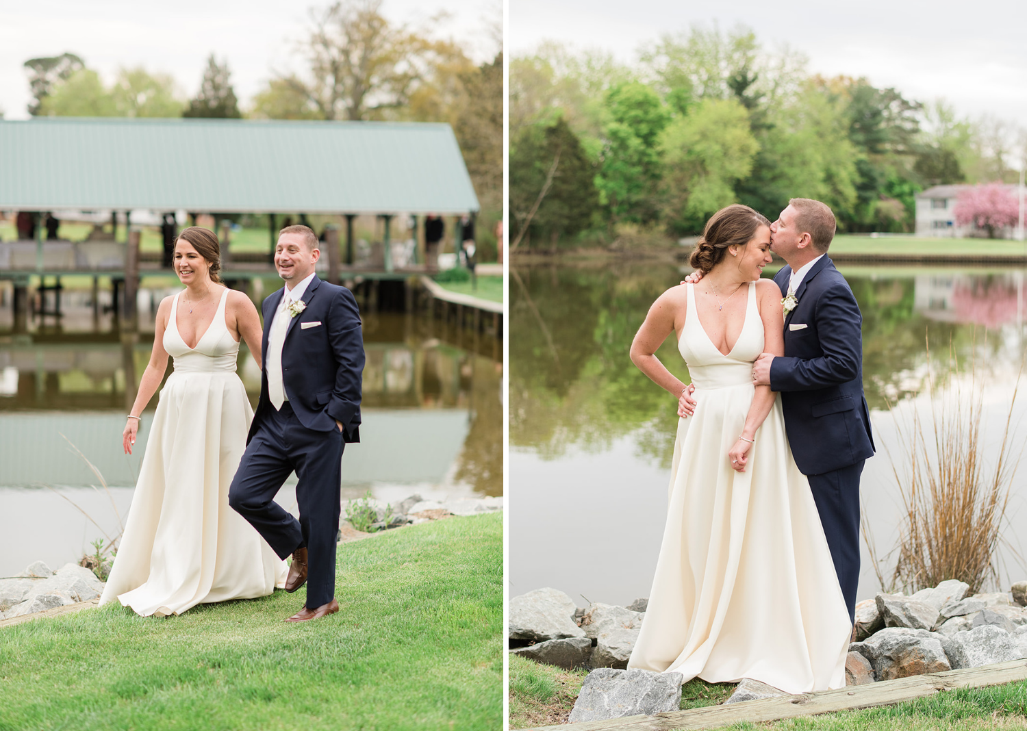 bride and groom smile after their wedding ceremony