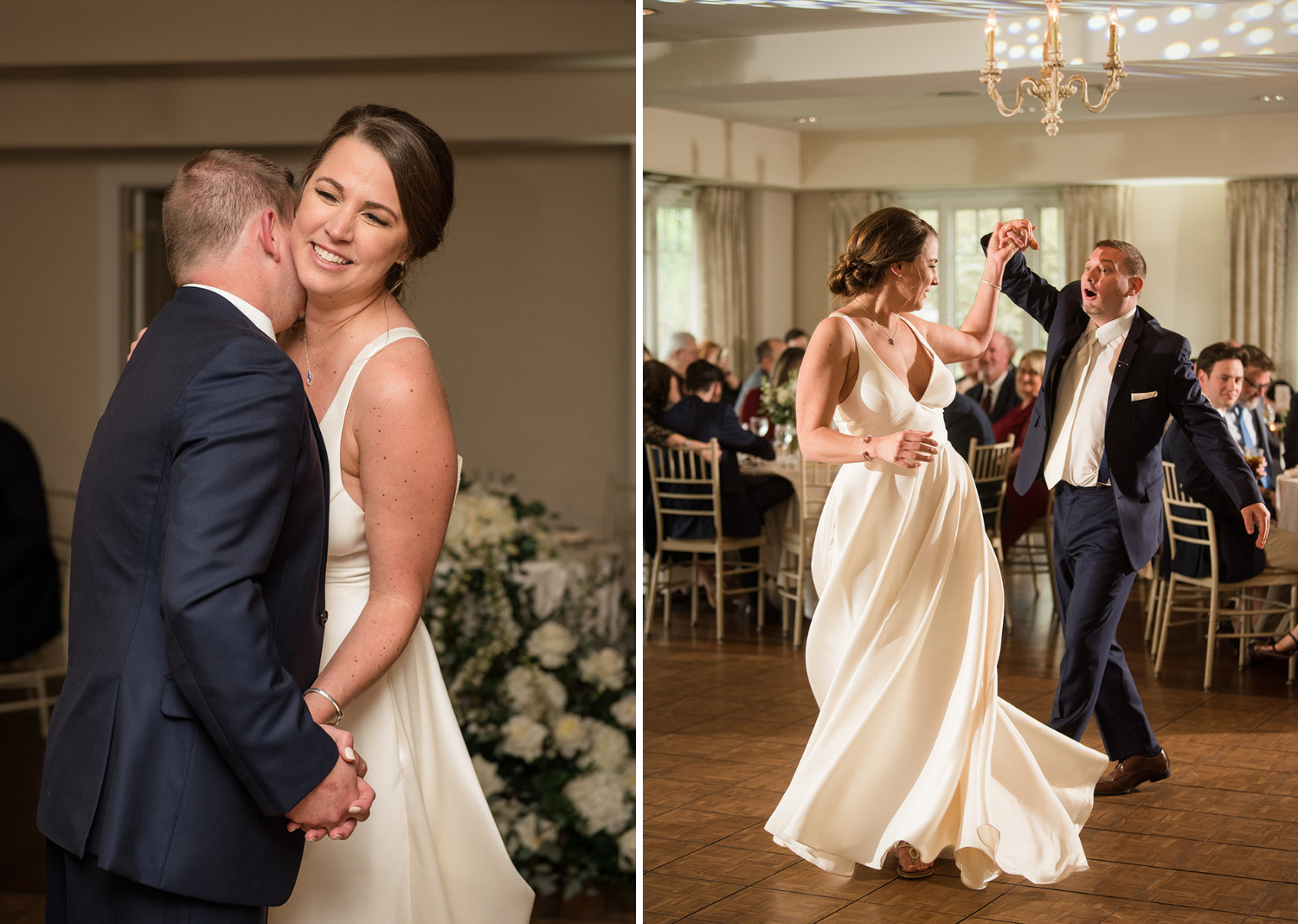 bride and groom having fun as they dance for their first dance