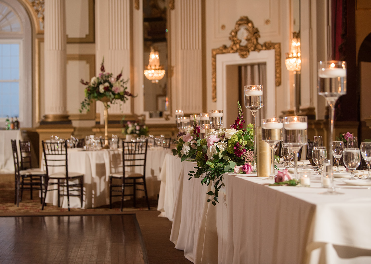 wedding reception decorations at the Belvedere hotel