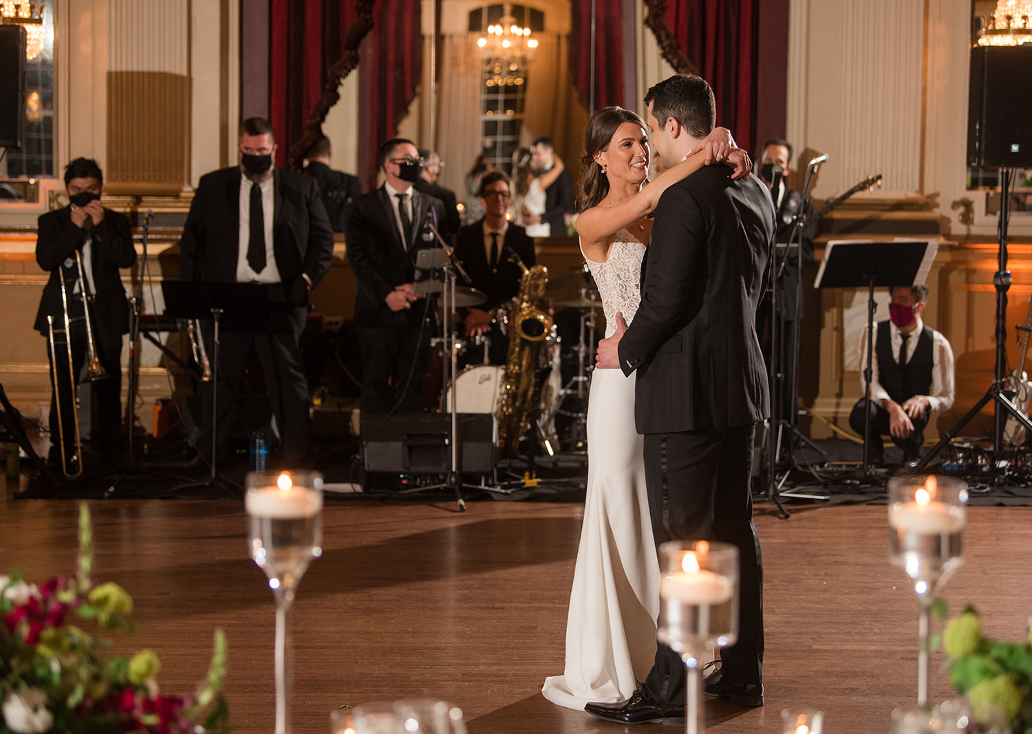 bride and groom share their first dance