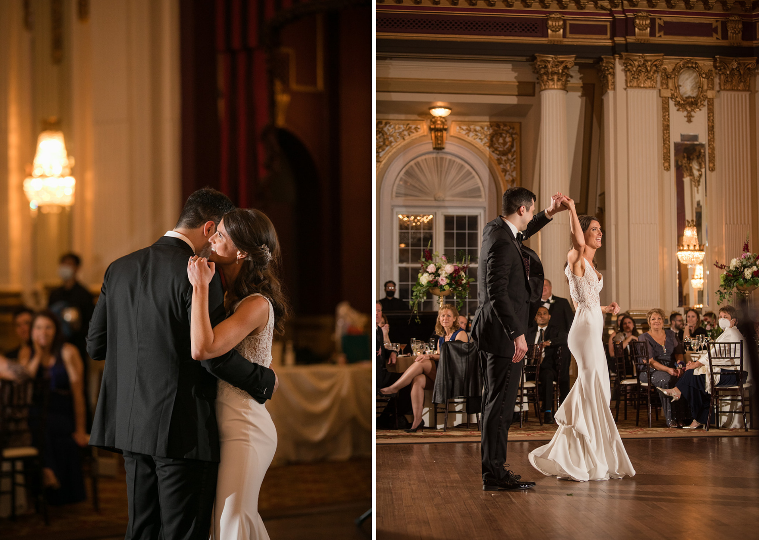 bride and groom share their first dance