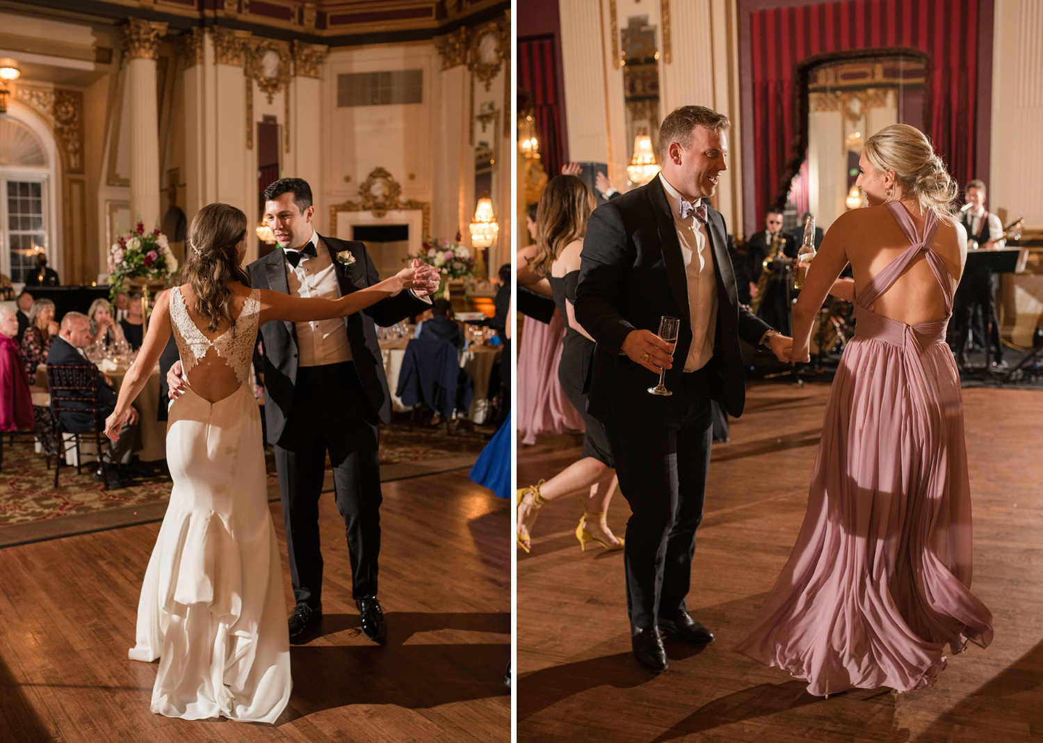 wedding guests dancing at the wedding reception