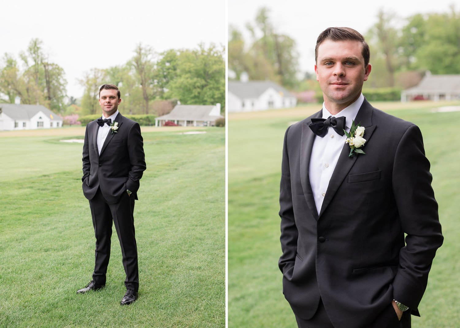 groom standing outside waiting for his bride 