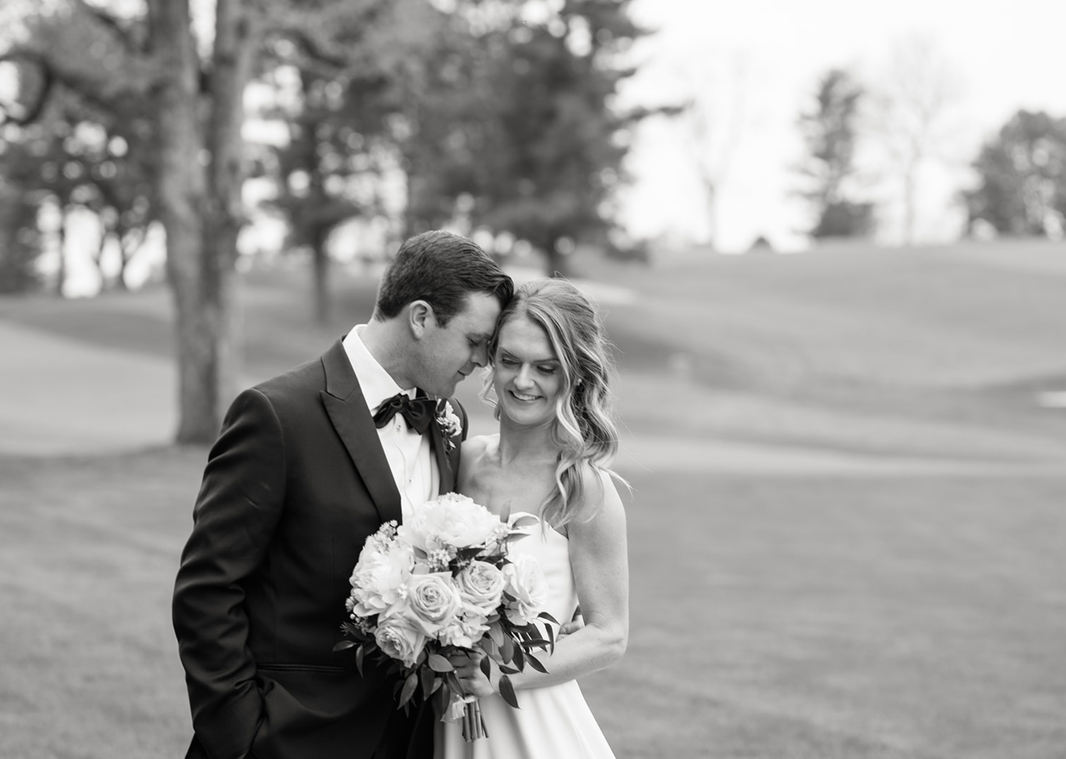 black and white photo of the bride and groom