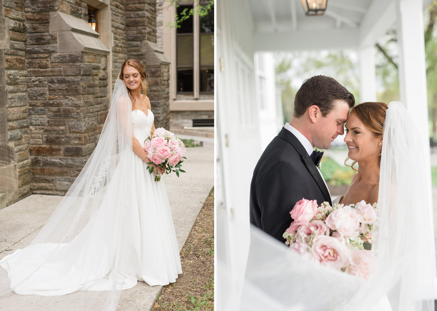 bride and groom wedding day portraits in front of the Elkridge country club 