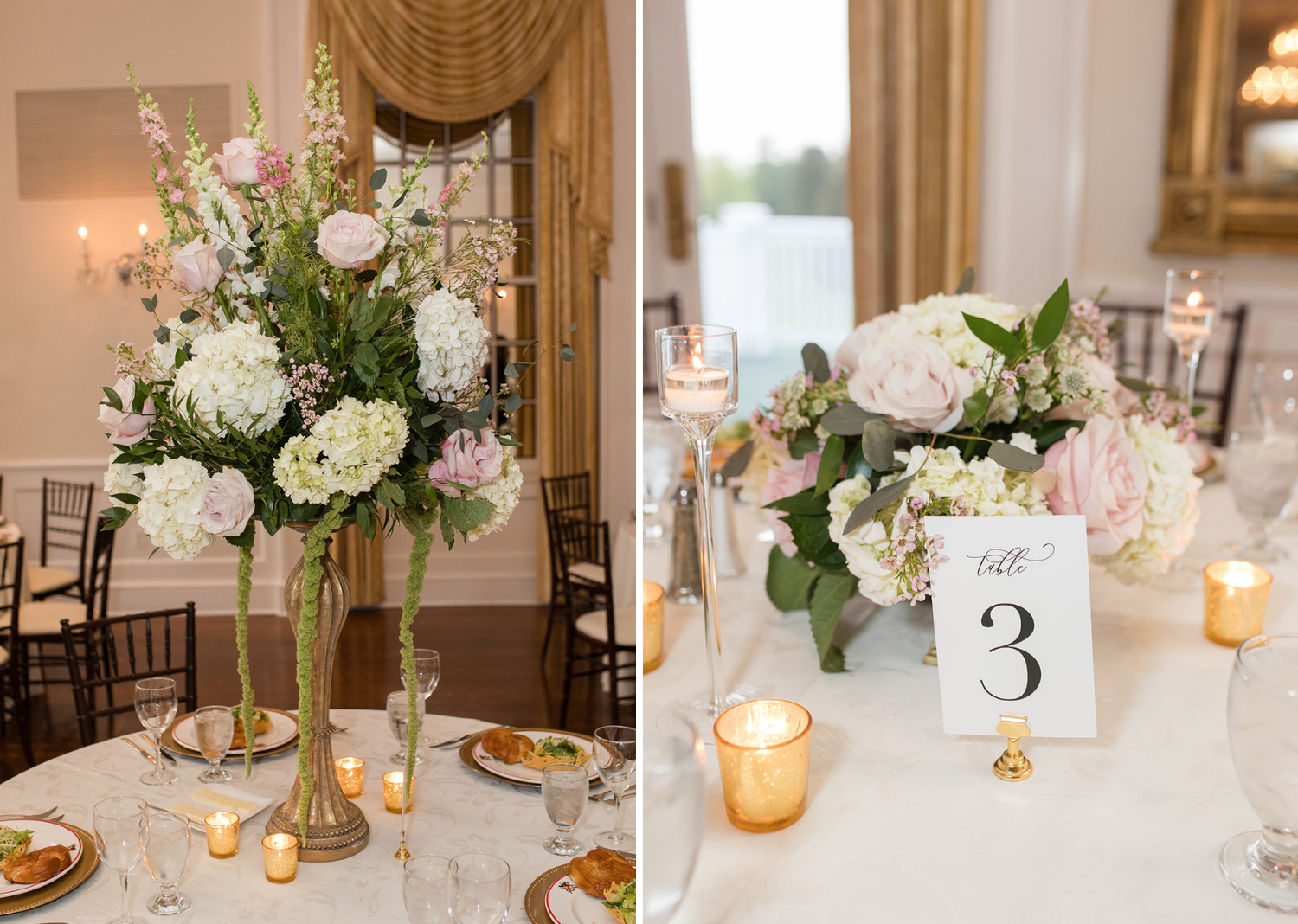 wedding recpetion decorations at the Elkridge country club