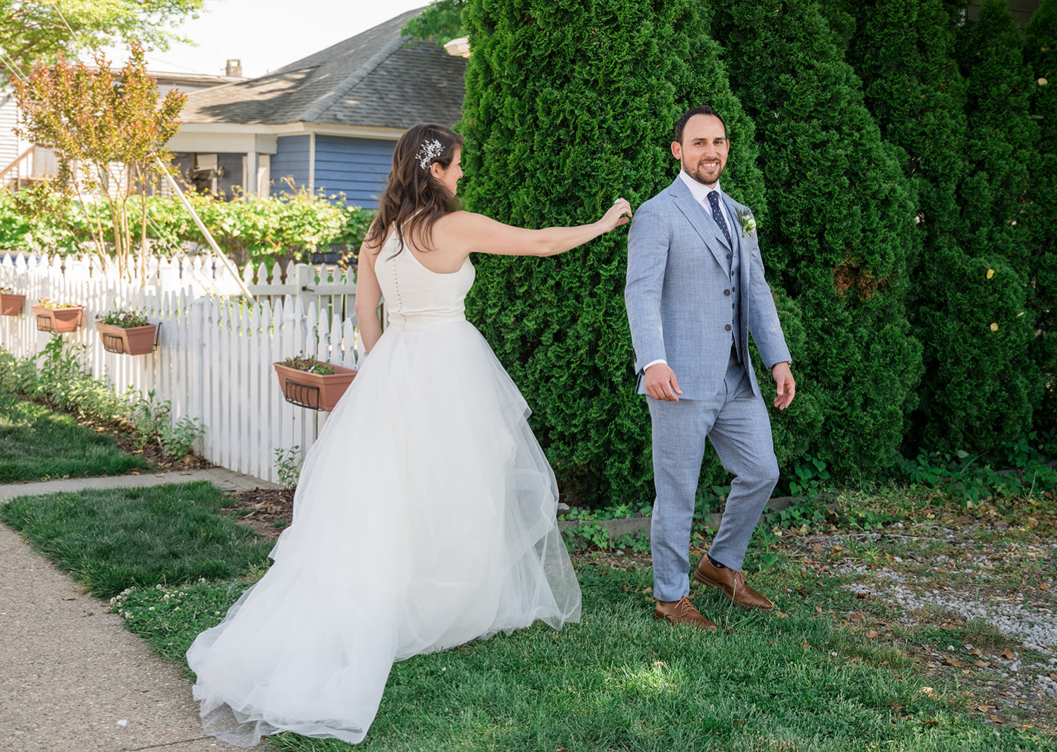 bride and groom during their first look