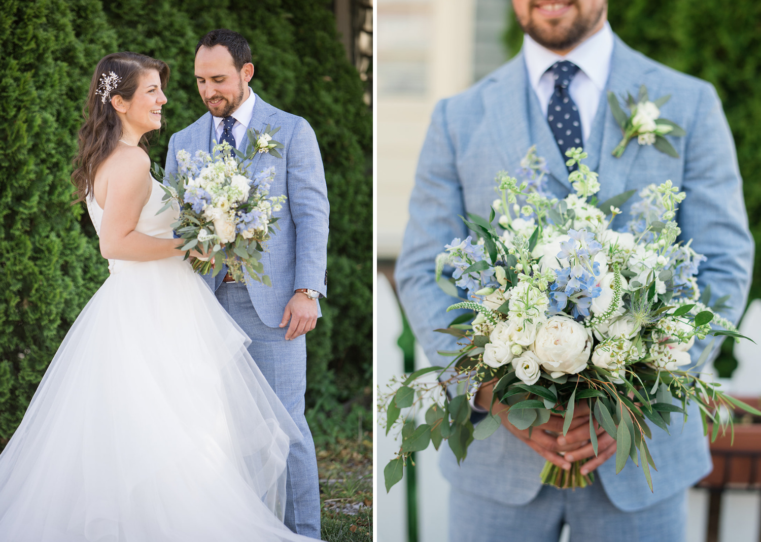 bride and groom outdoor portraits with bridal bouquet