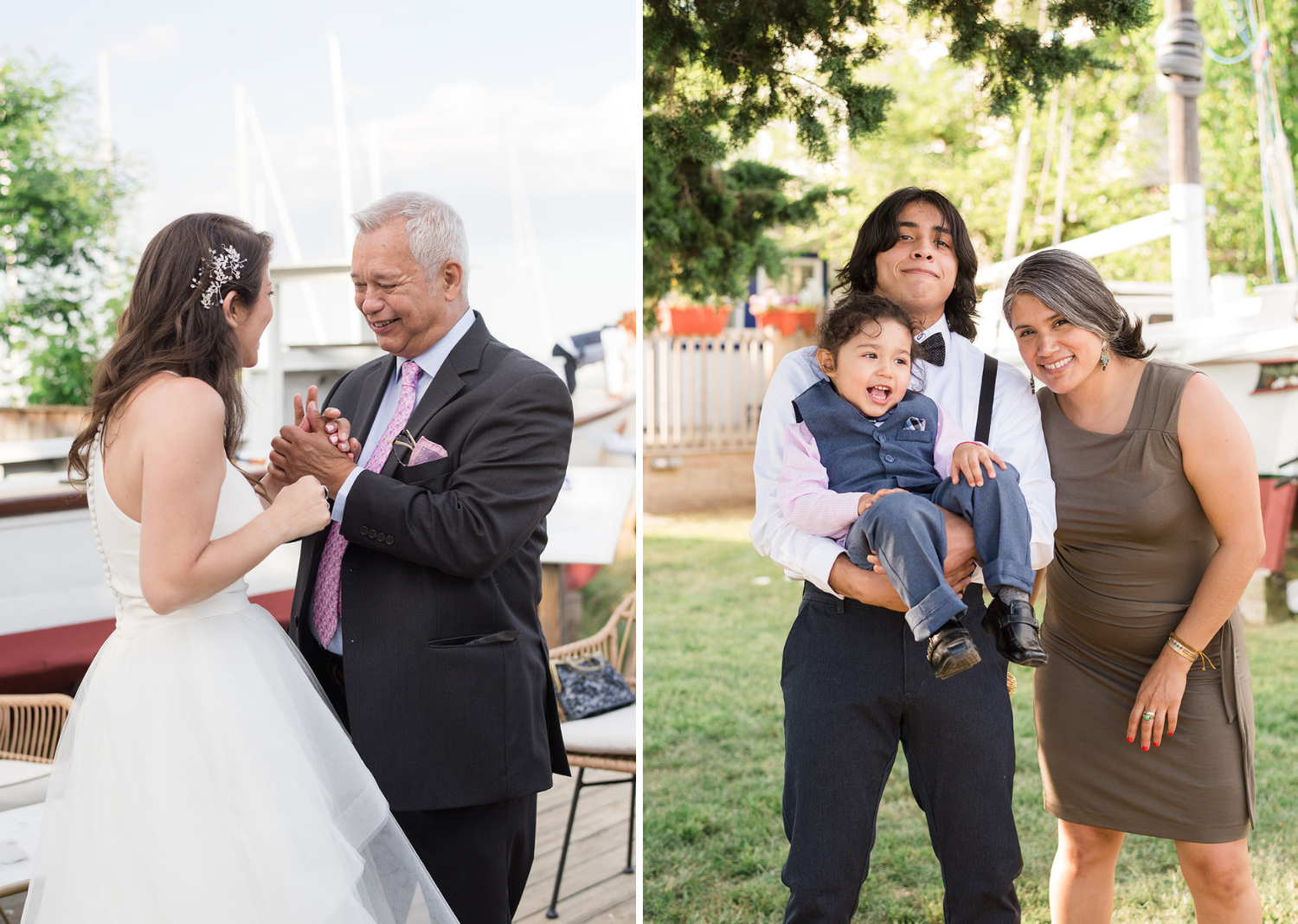 bride and groom with wedding guests