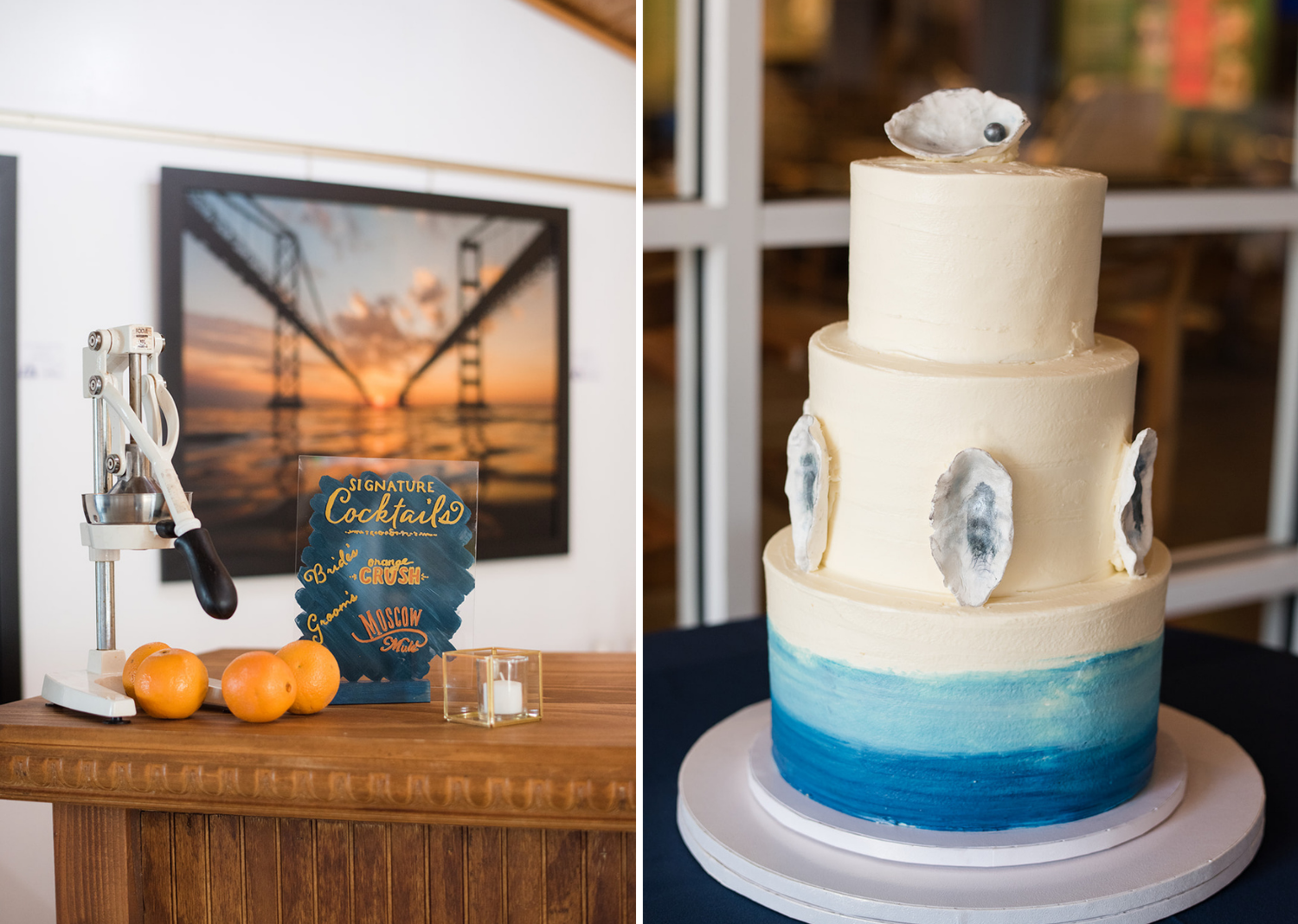 wedding cake and wedding day cocktails