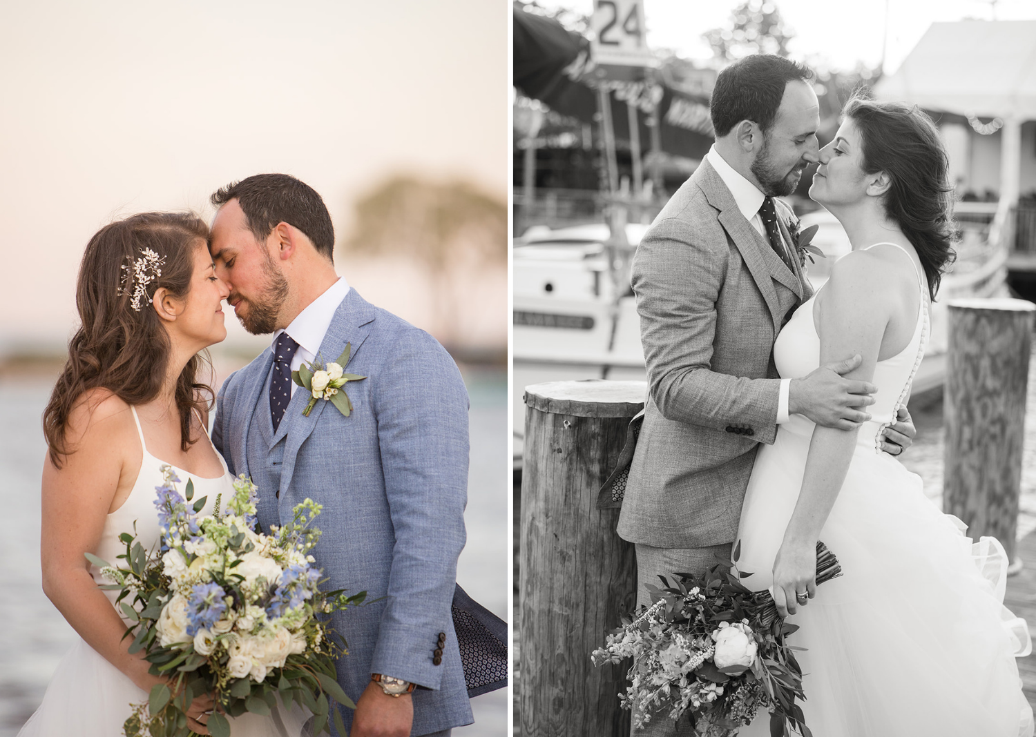 bride and groom share a kiss in the pier in the annapolis maritime museum