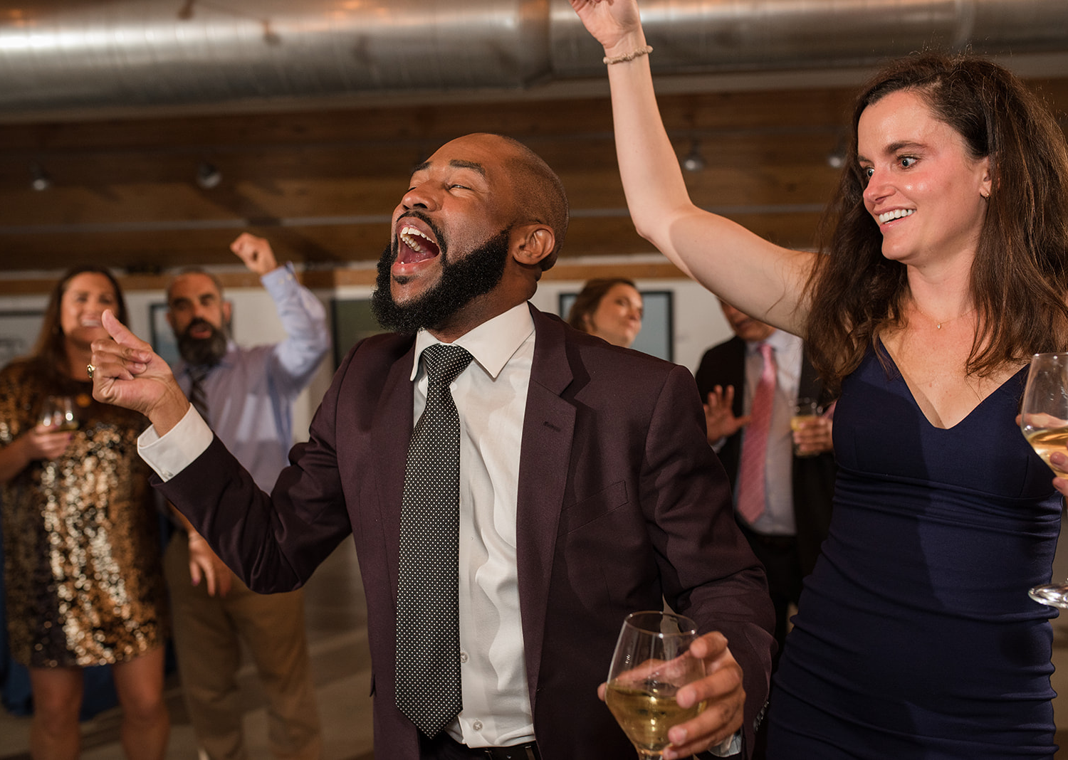 wedding guests having fun during the wedding reception