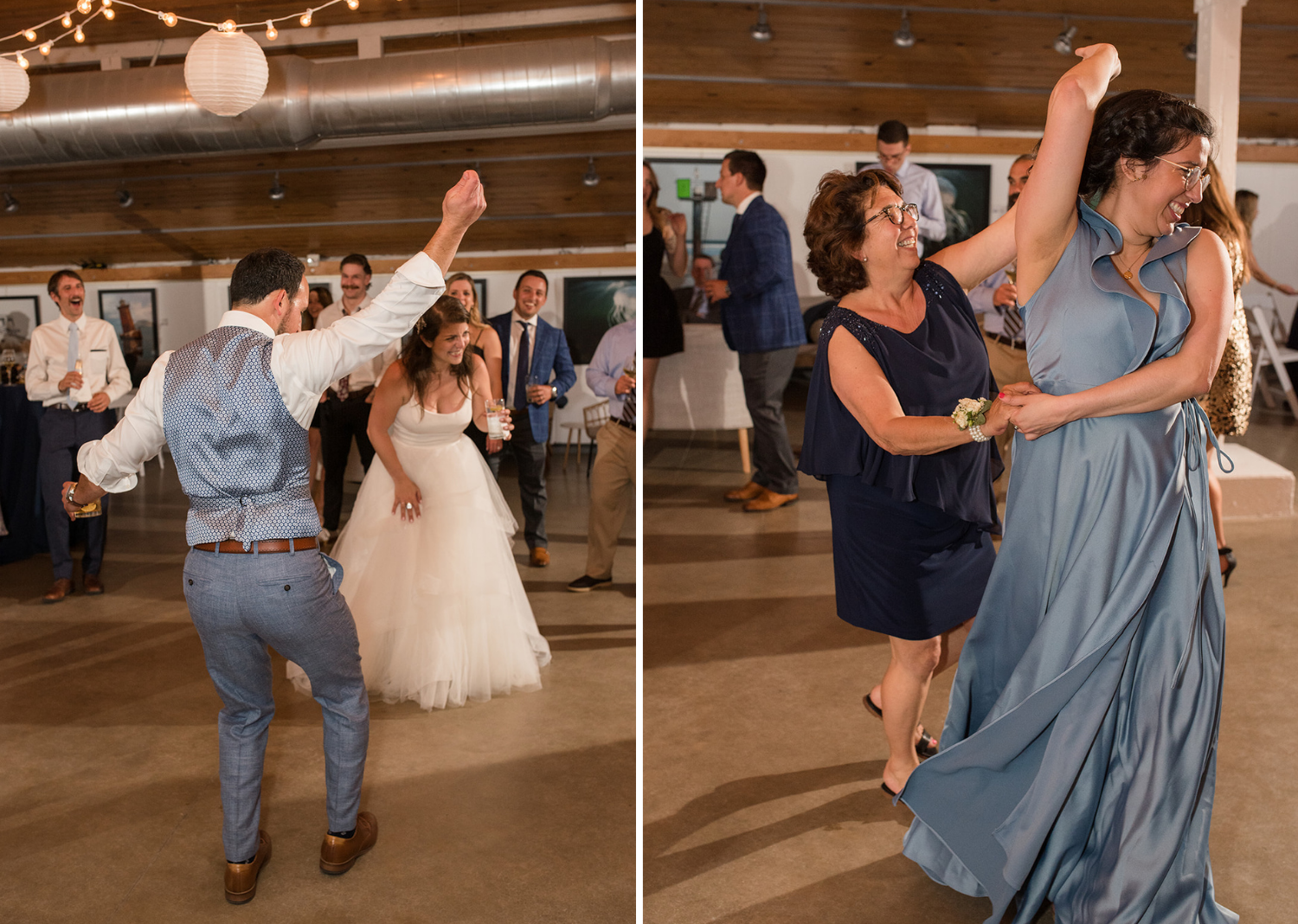 bride and groom dancing with their wedding guests