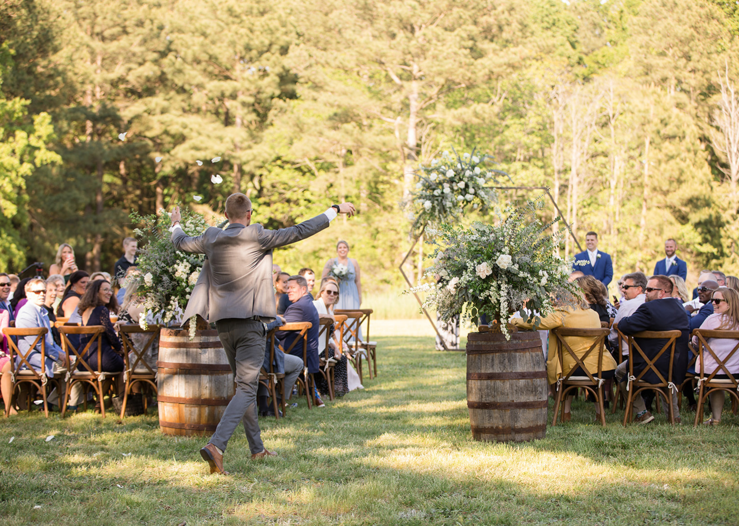 outdoor wedding ceremony floral arch