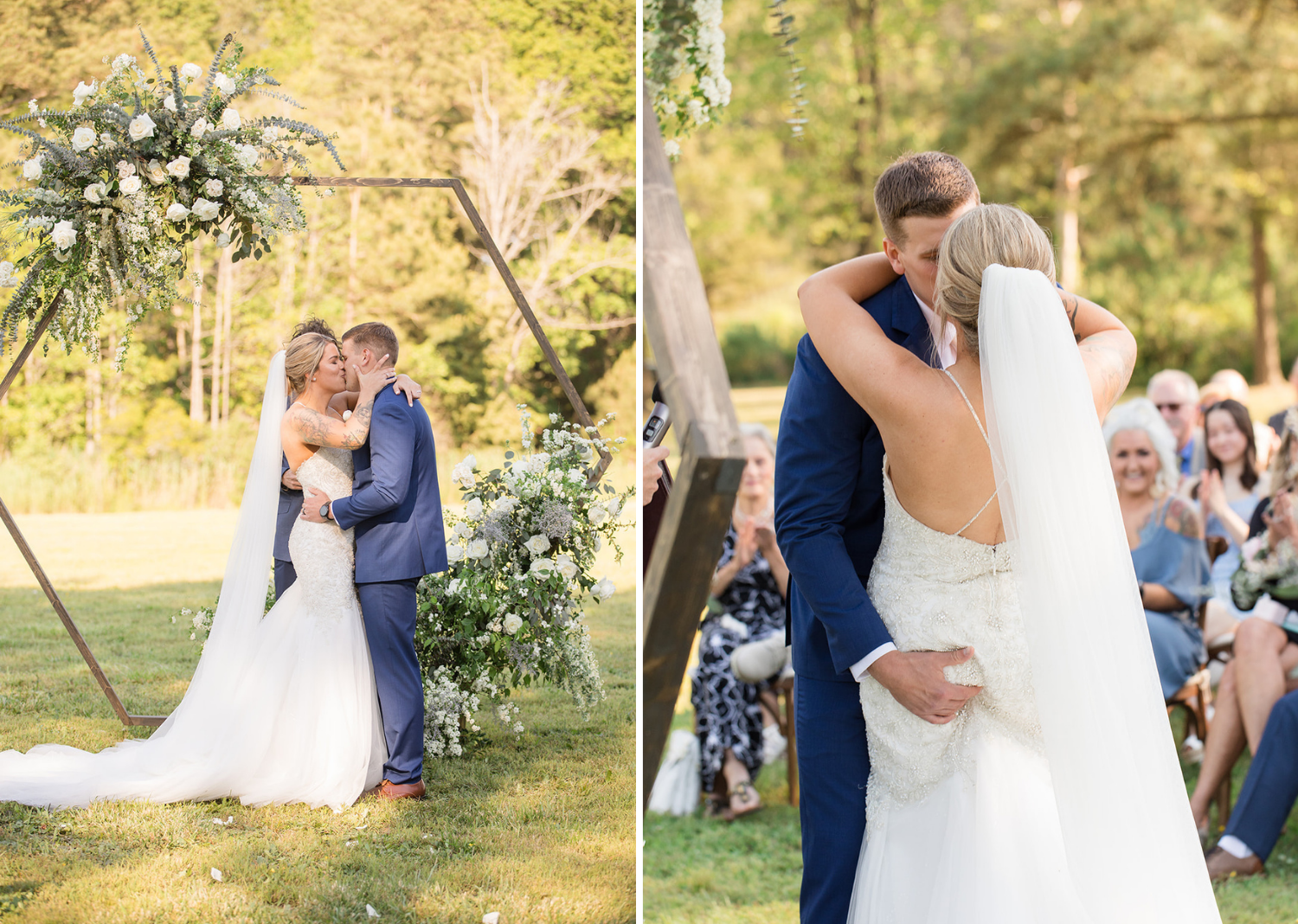 bride share their first kiss 