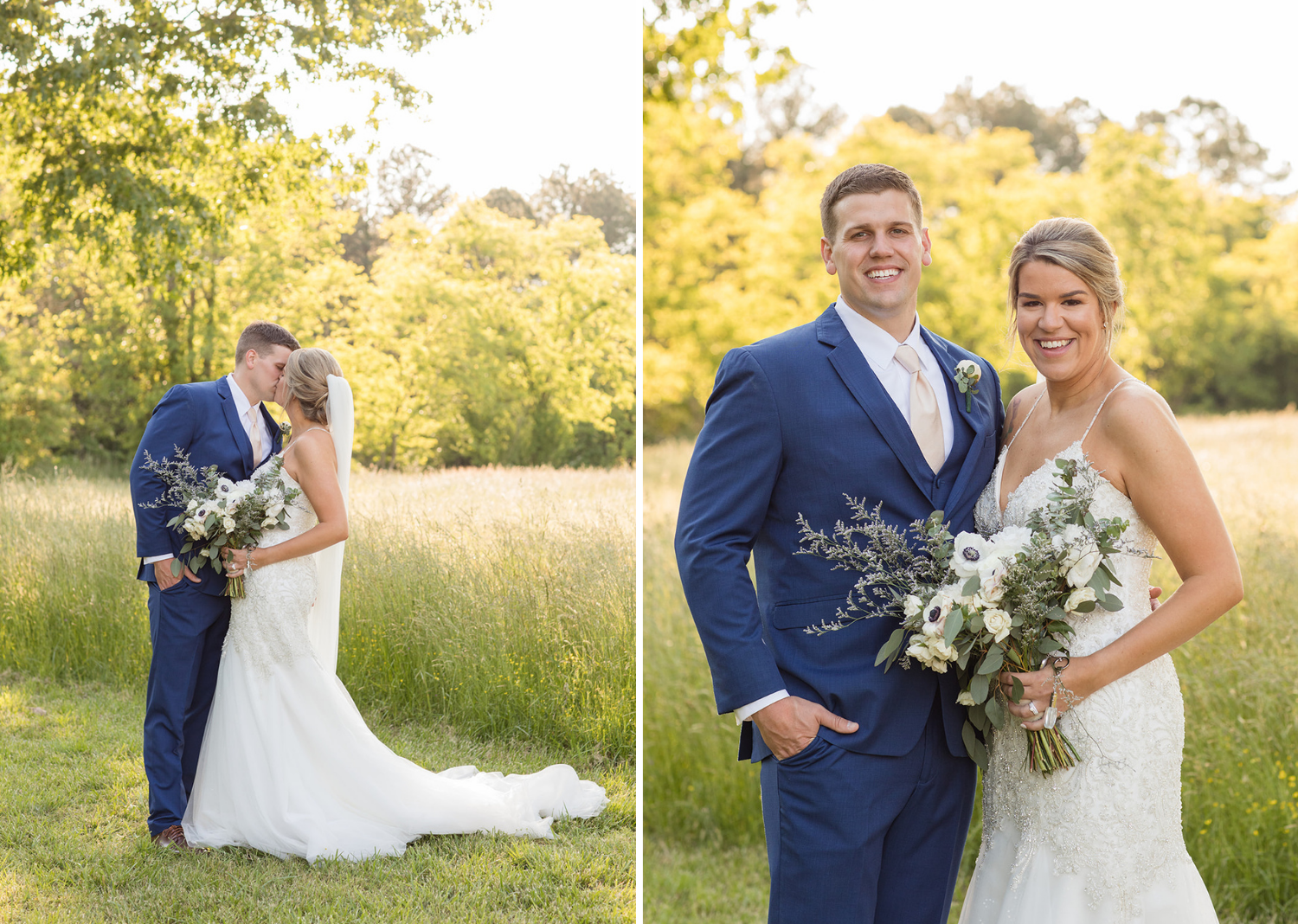 bride and groom outdoor portraits after wedding ceremony