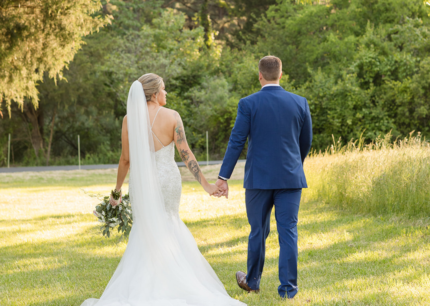 bride and groom outdoor portraits after wedding ceremony