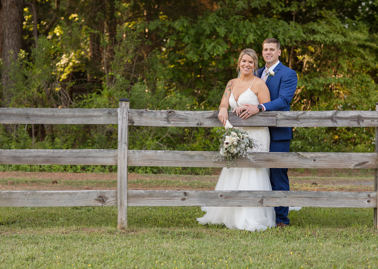 bride and groom outdoor portraits after wedding ceremony