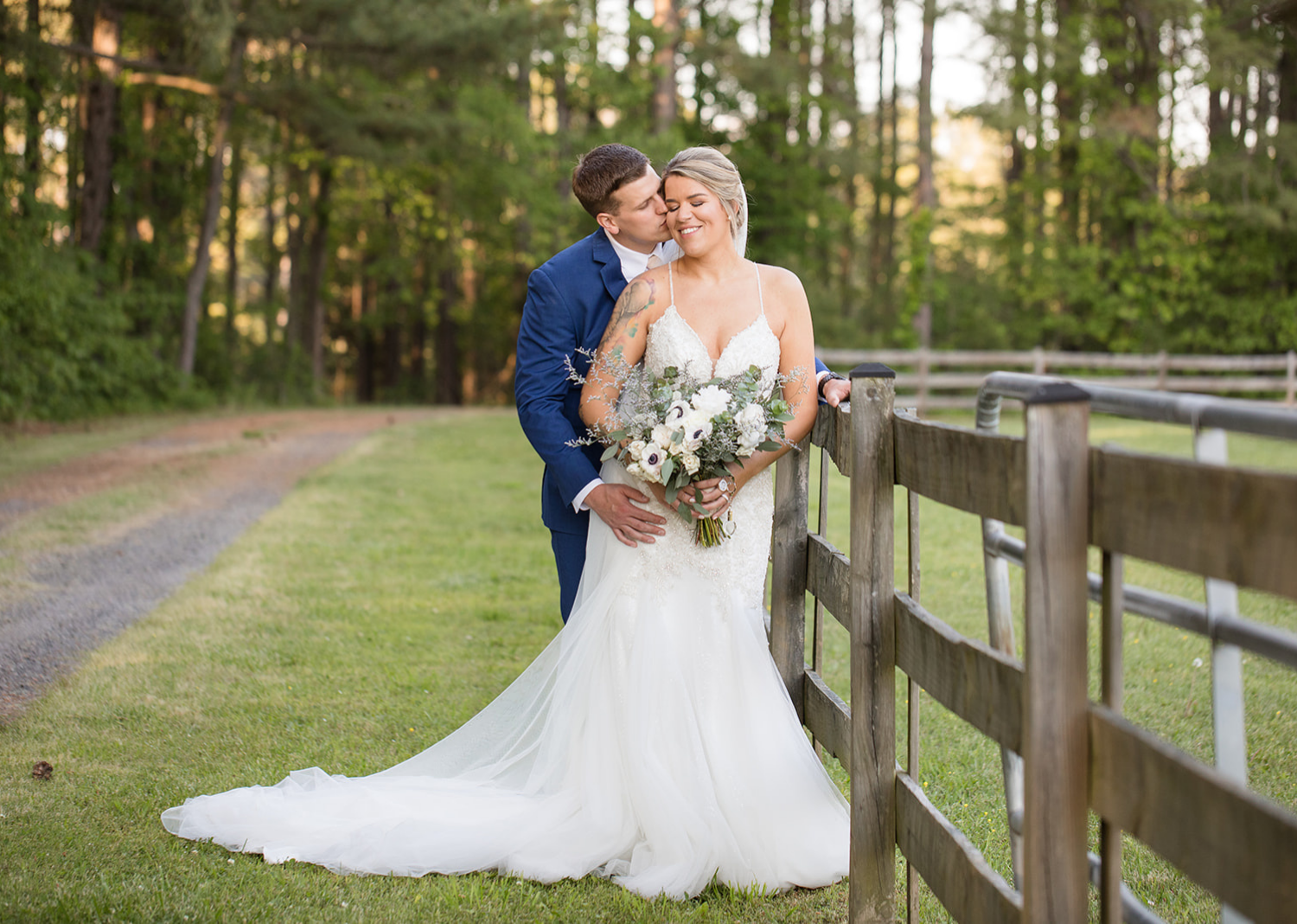 bride and groom outdoor portraits after wedding ceremony