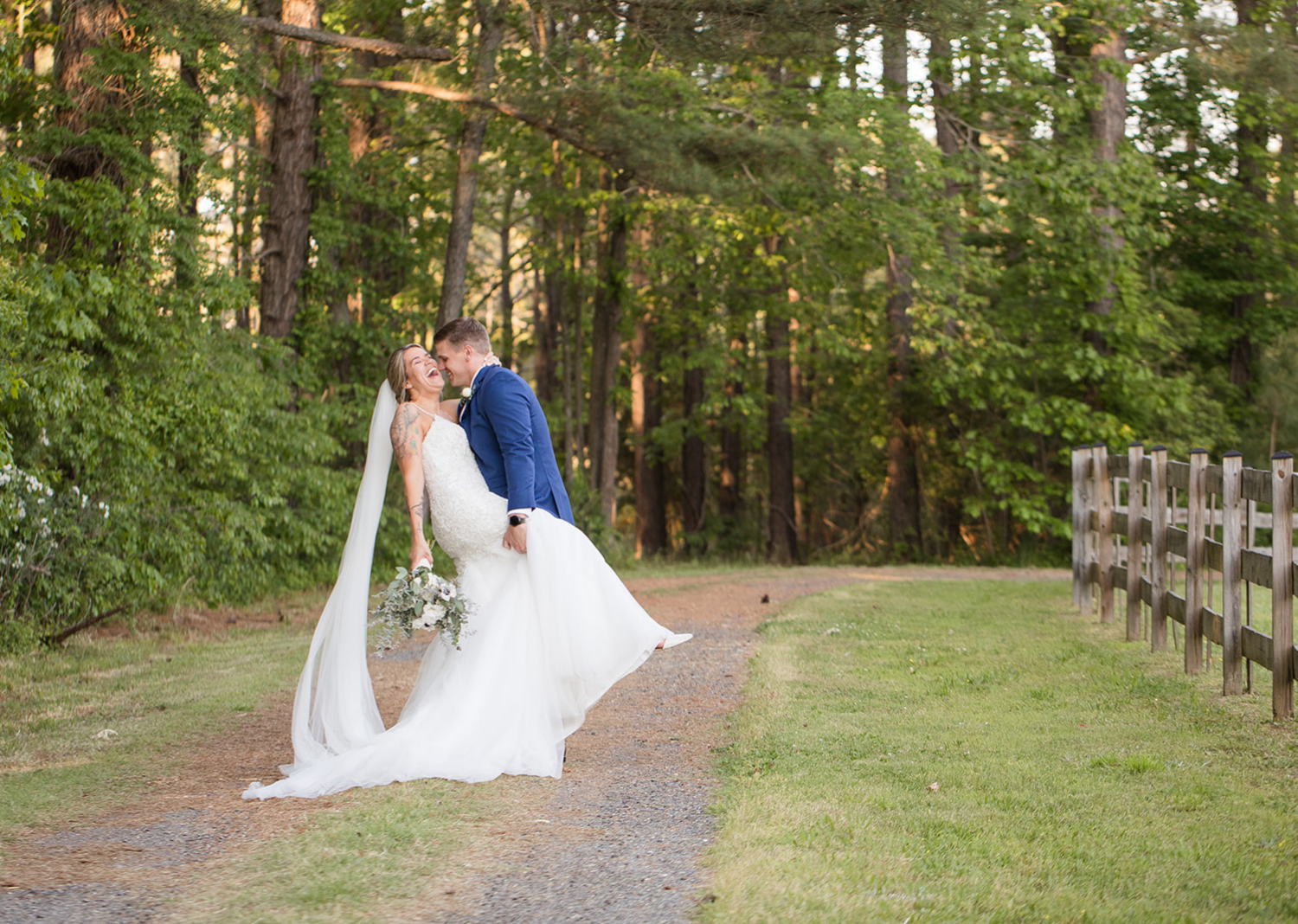 bride and groom outdoor portraits after wedding ceremony